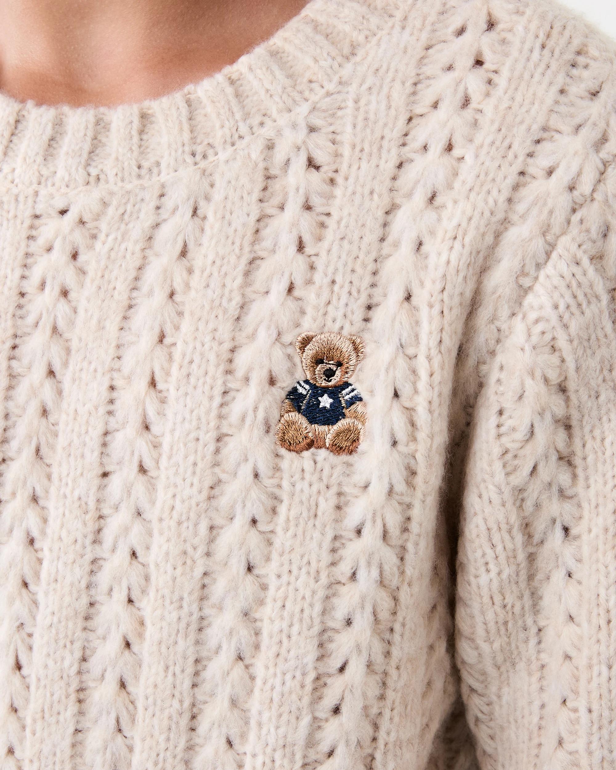 5 Cable Bear Crew Knit Sweatshirt Bge Bear, 5 of 7