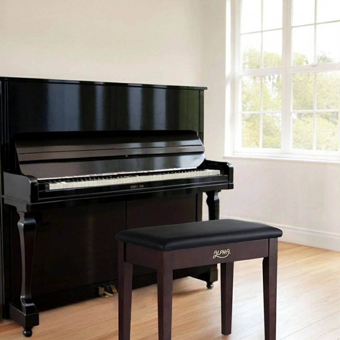 4 Alpha Piano Bench Stool with Storage Wooden PU Leather - Black, 4 of 7