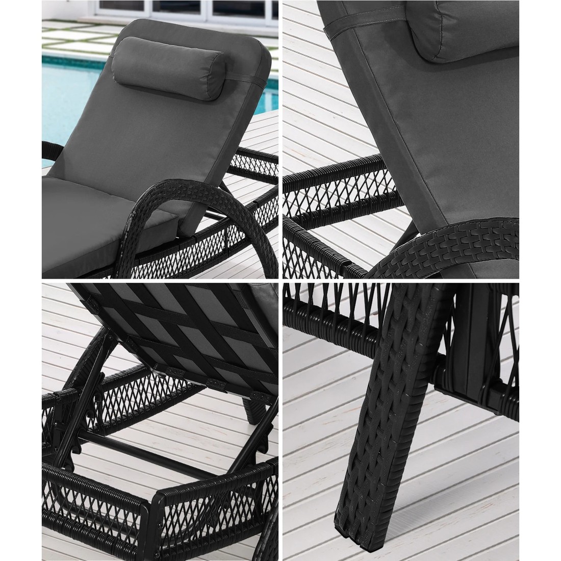 5 Livsip Sun Lounge Wicker Lounger Day Bed - Grey, 5 of 10