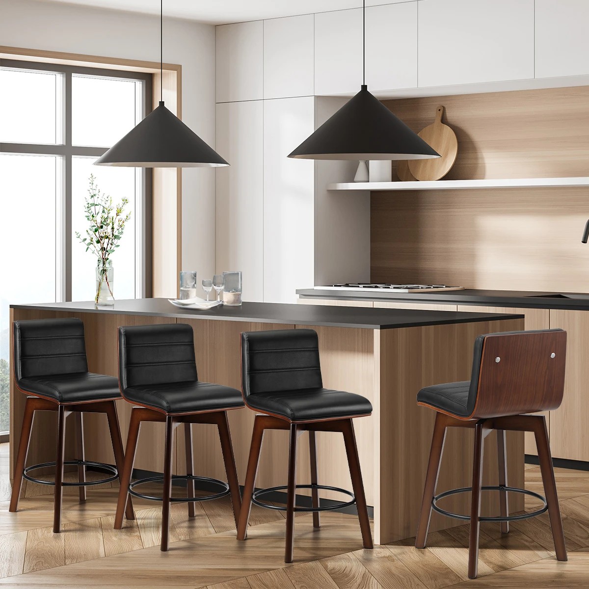 8 Oikiture 4x Wooden Bar Stools Kitchen Counter Swivel Dining Chair Pu Leather
 - Black, 8 of 9