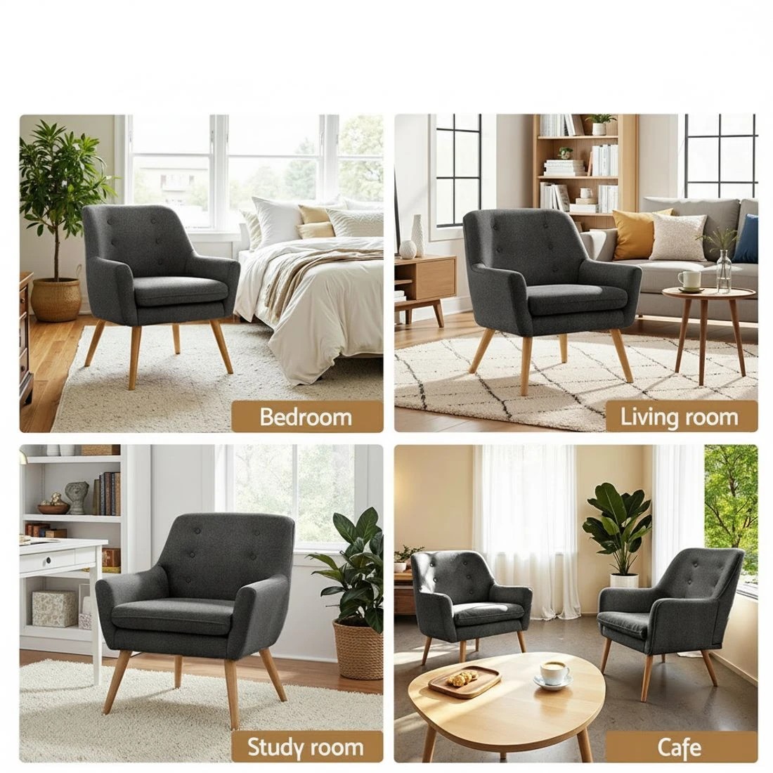 5 Artiss 2X Armchair Lounge Chair Accent Tub Chair Charcoal ANNE - Brown, 5 of 5