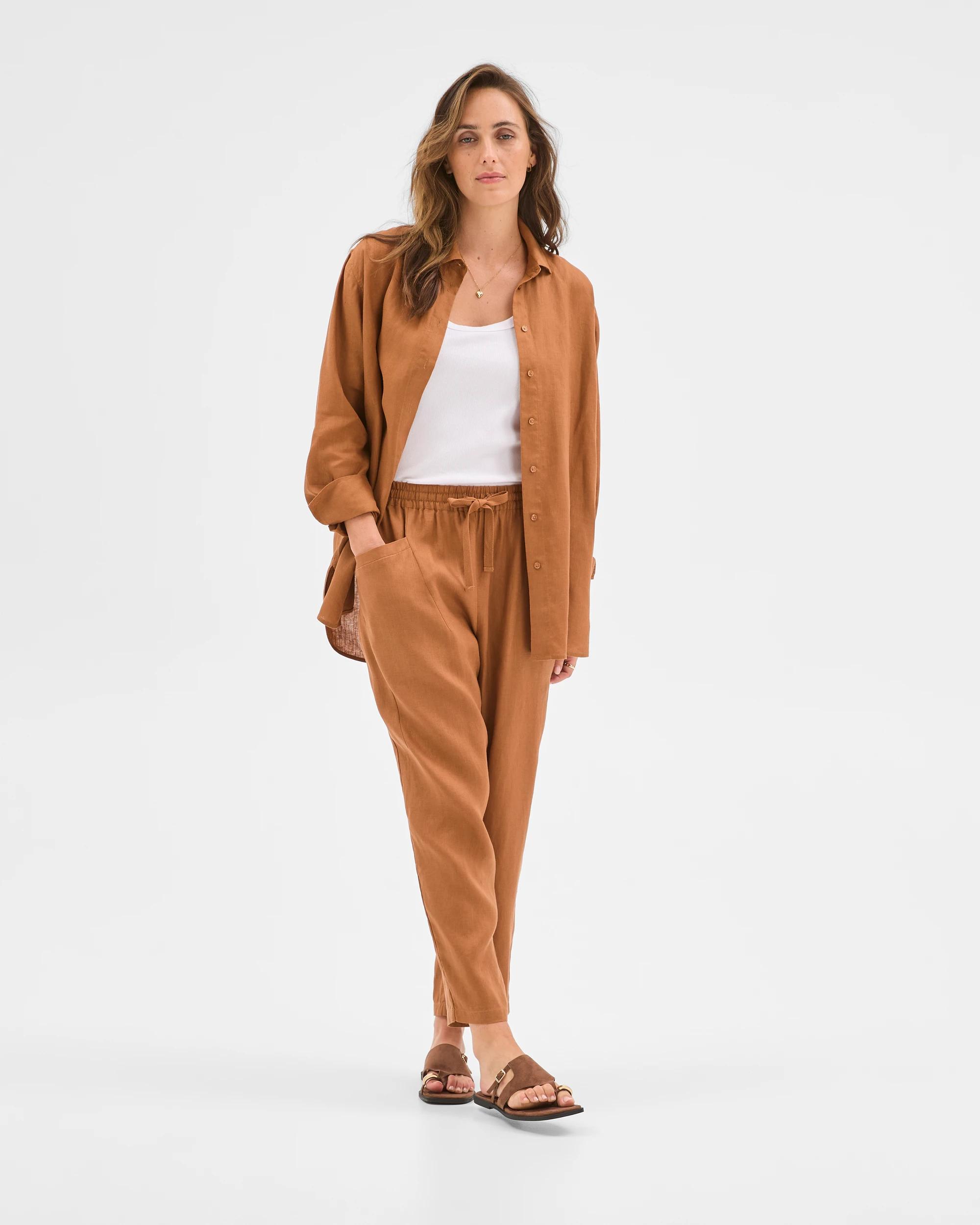 1 Target Woman European Linen Tapered Pants BUTTERSCOTCH, 1 of 5