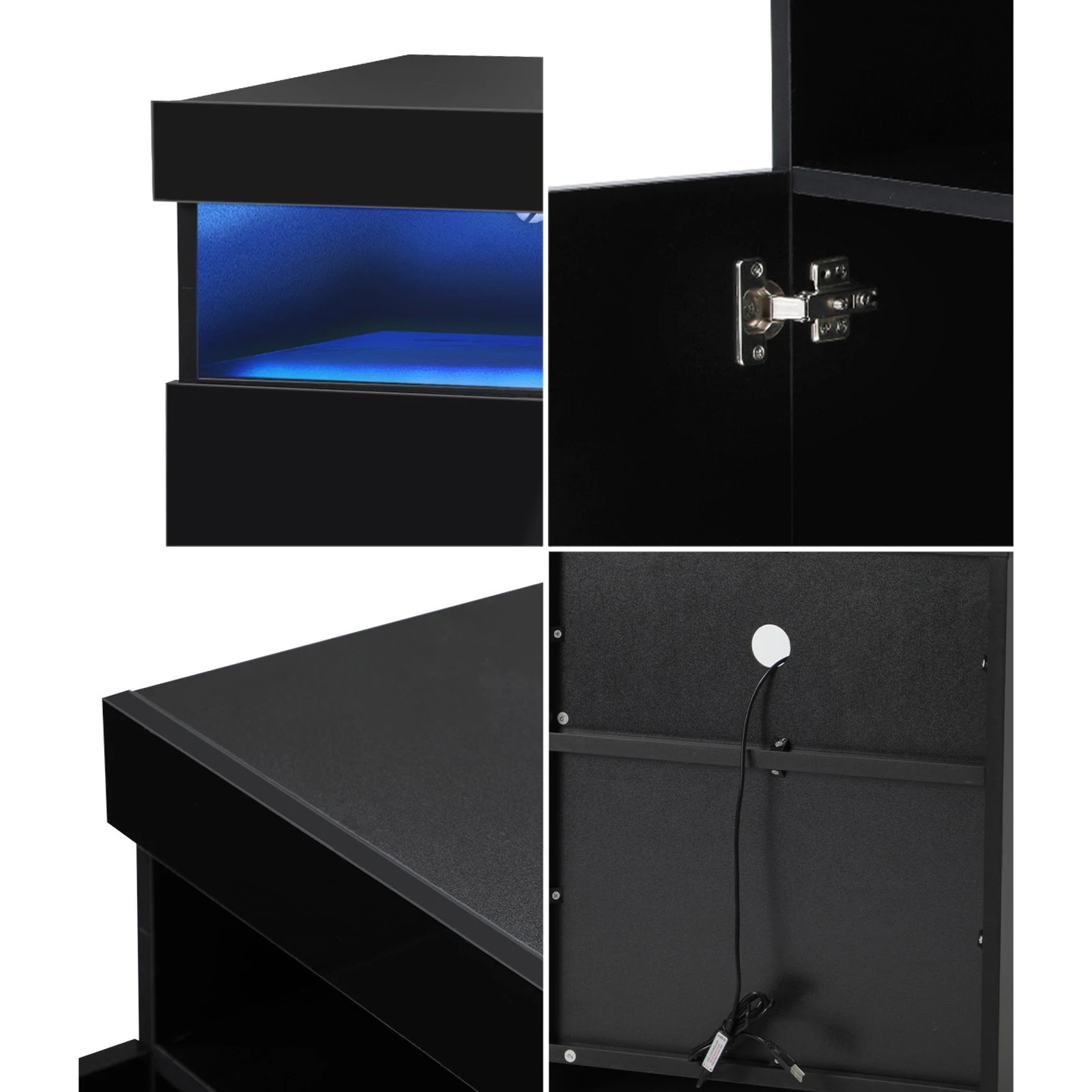 6 Oikiture Bedside Table Led Nightstand Shelf Storage Cabinet
 - Black, 6 of 10