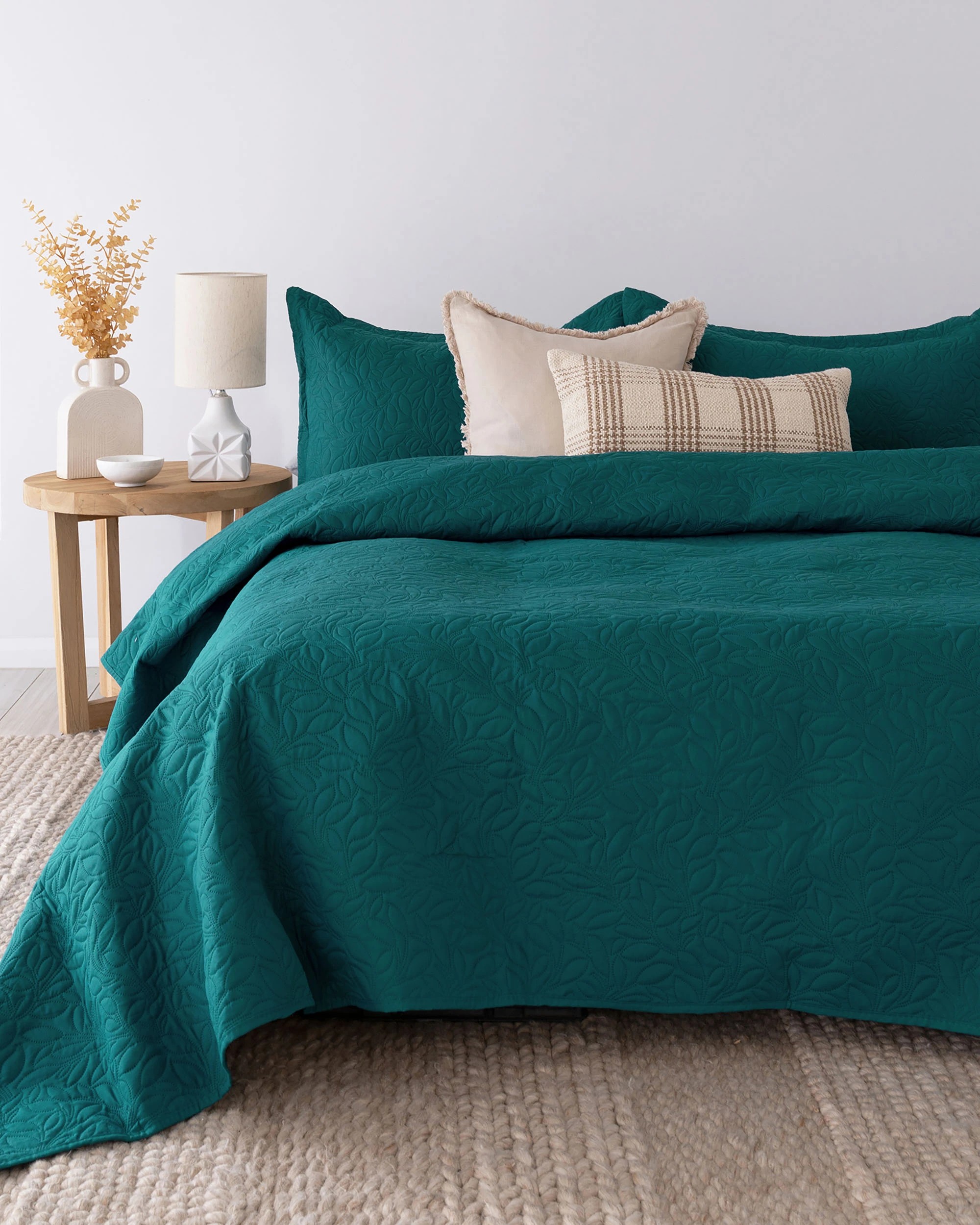 1 Bambury Botanica Embossed Microfibre Lightweight  Coverlet Set Teal - Single/Double - Blue, 1 of 4