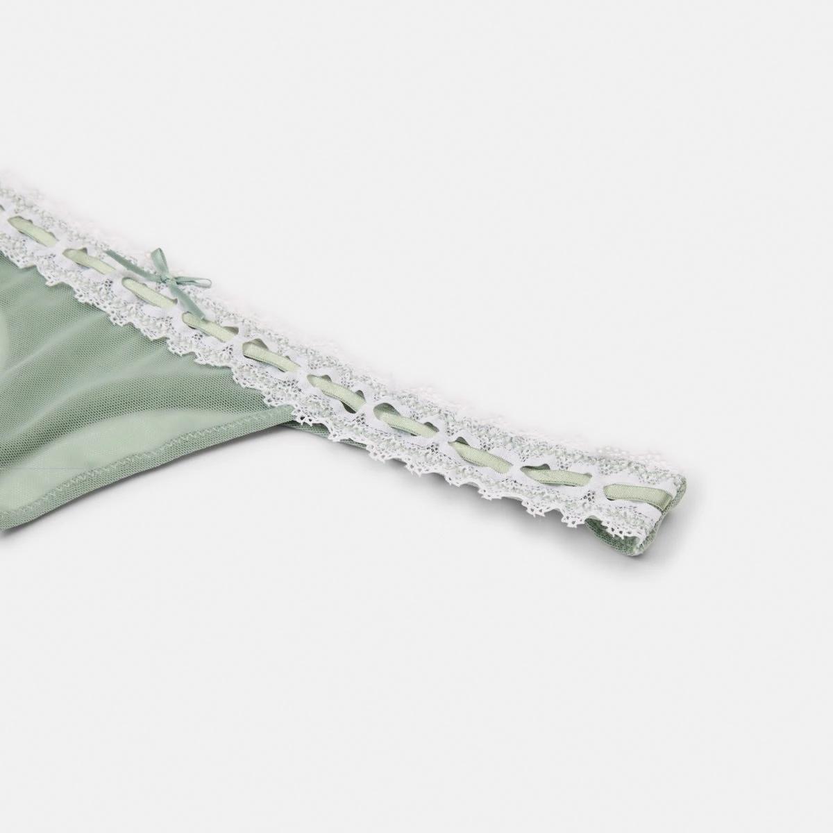 7 Co-ordinated Ribbon Trim G-String Briefs Ice Grn, 7 of 7