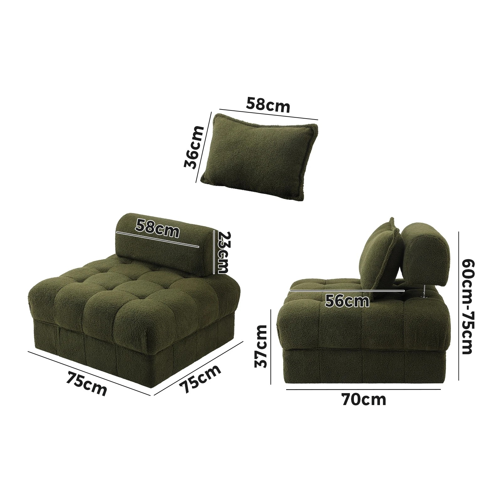 9 Oikiture 3 Seater Boucle Modular Sofa Lounge Chair Armless Tofu Back
 - Green, 9 of 10