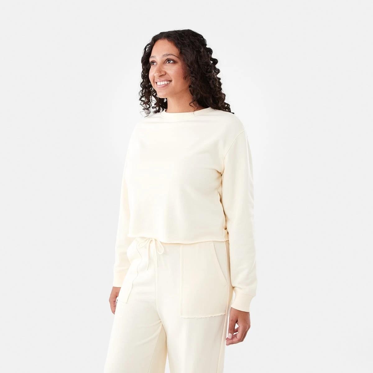2 Raw Hem Cropped Sweatshirt Soft Lemon, 2 of 6