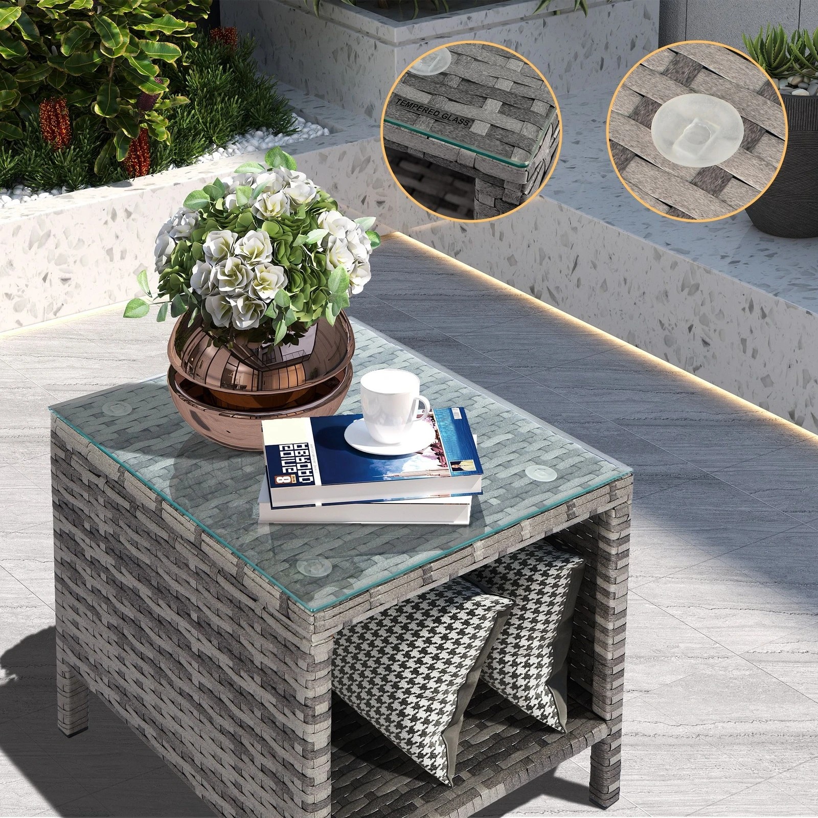 3 Alfordson Outdoor Furniture 3PCS Wicker Bistro Set Patio Chairs Table With Pillow - Grey, 3 of 8