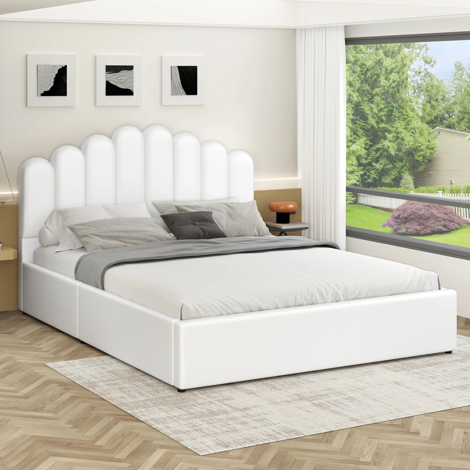 2 Alfordson Bed Frame Queen Size Gas Lift Storage Base Wooden Milton - White, 2 of 10