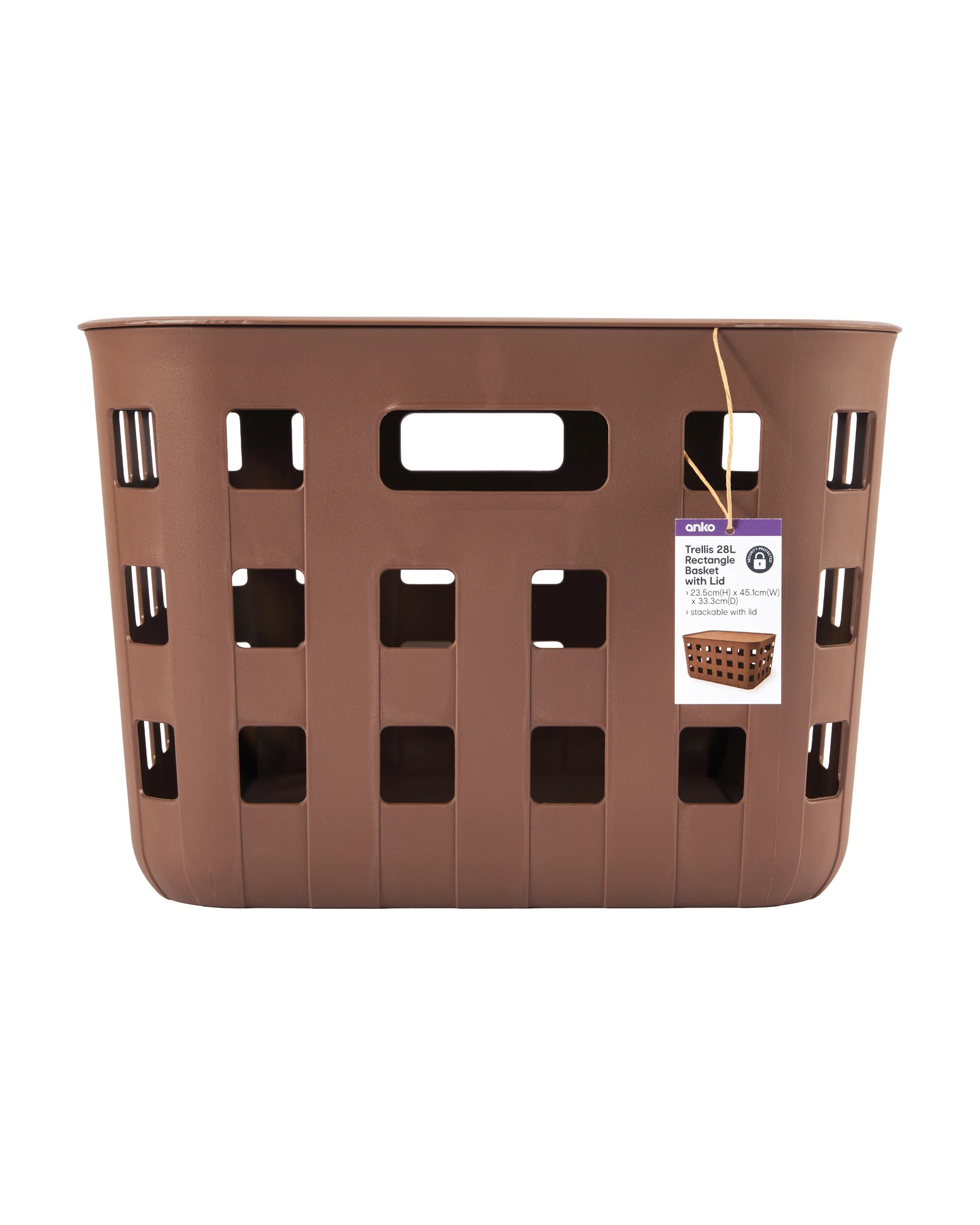 7 28L Rectangle Trellis Basket with Lid - Chocolate, 7 of 8