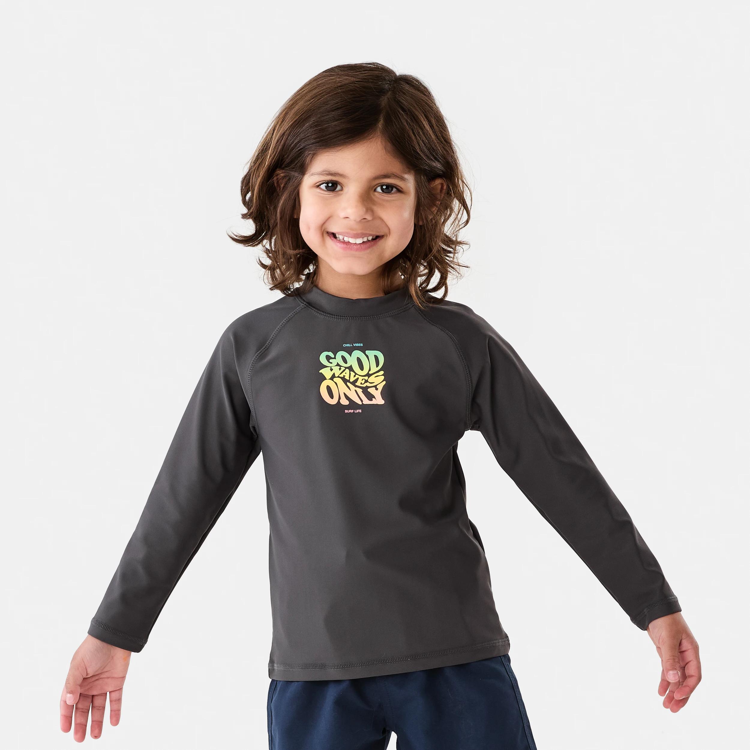 1 Printed Long Sleeve Rash Vest Gry Waves, 1 of 7