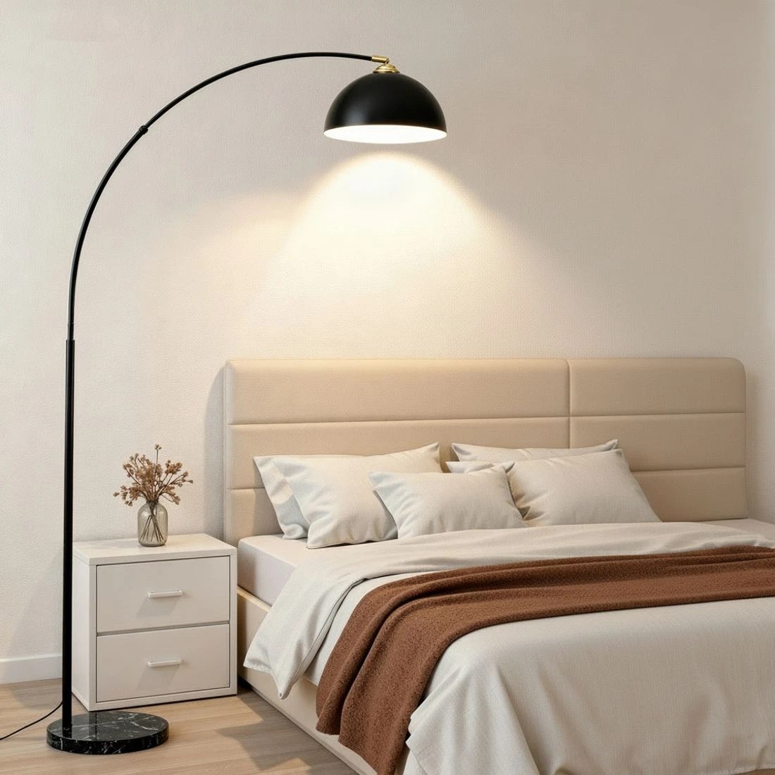 5 Artiss Modern Arched Floor Lamp  Standing Heavy-Duty Marble Base for Living Room Bedroom - Black, 5 of 6