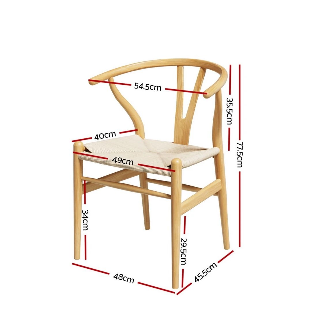 2 Artiss Dining Chair en Rattan Seat Wishbone Back - Natural, 2 of 7
