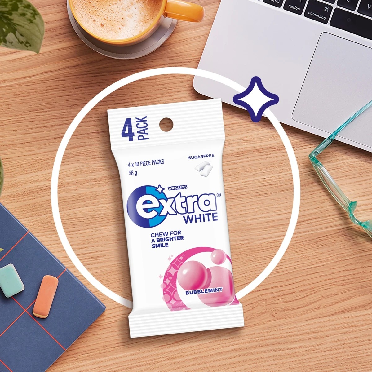 3 4 Pack Wrigley's Extra White Bubblemint Sugar Free Chewing Gum 56g, 3 of 4