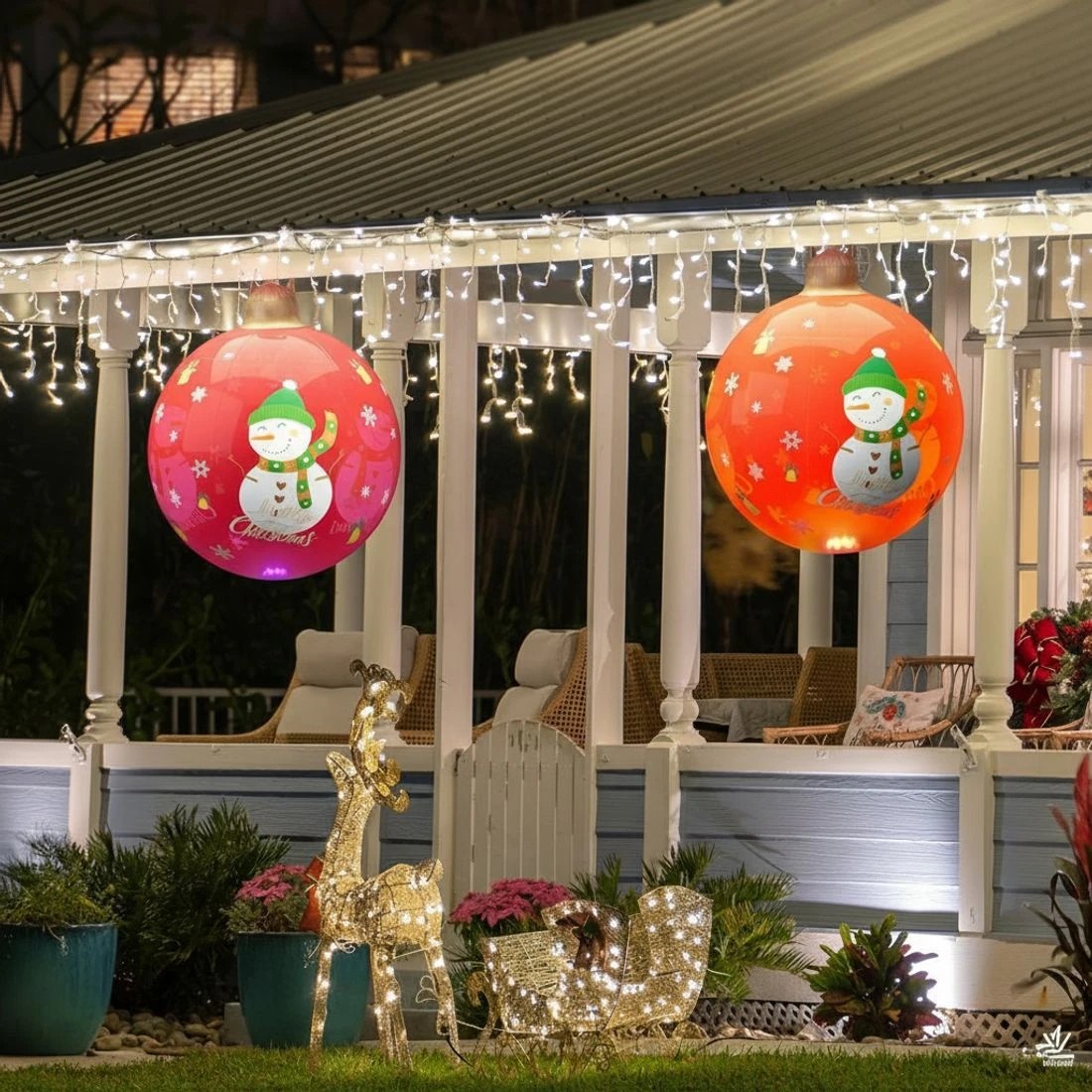 6 Jingle Jollys Christmas Inflatable Ball 60cm Illuminated Led Snowman Xmas Decor Durable Space Saving Modern Decor - Red, 6 of 7