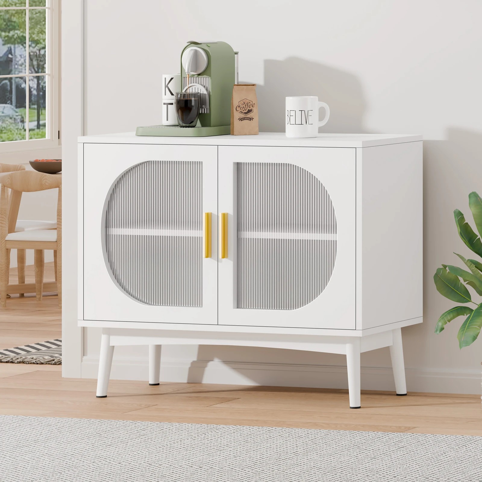 2 Alfordson Buffet Sideboard 2 Doors Cabinet Fluted Doors - White, 2 of 9