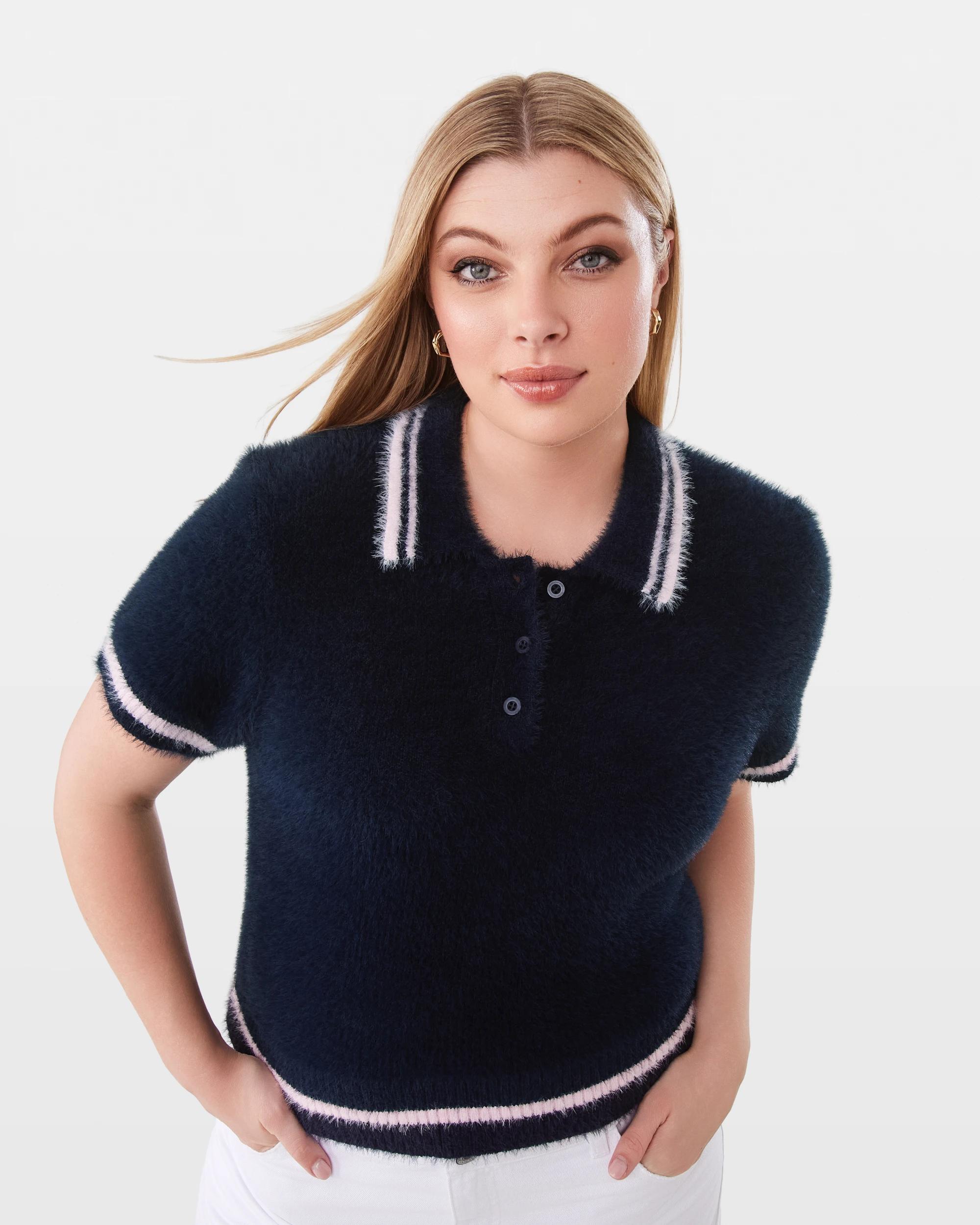 3 Eyelash Polo Top Navy Blaze, 3 of 9