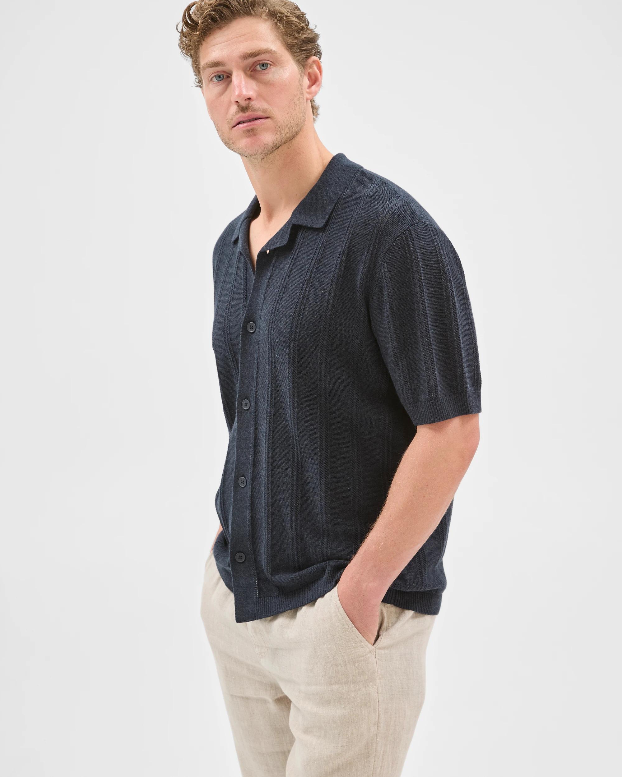 5 Target Man Australian Cotton Short Sleeve Textured Stripe Knit Shirt NAVY, 5 of 7