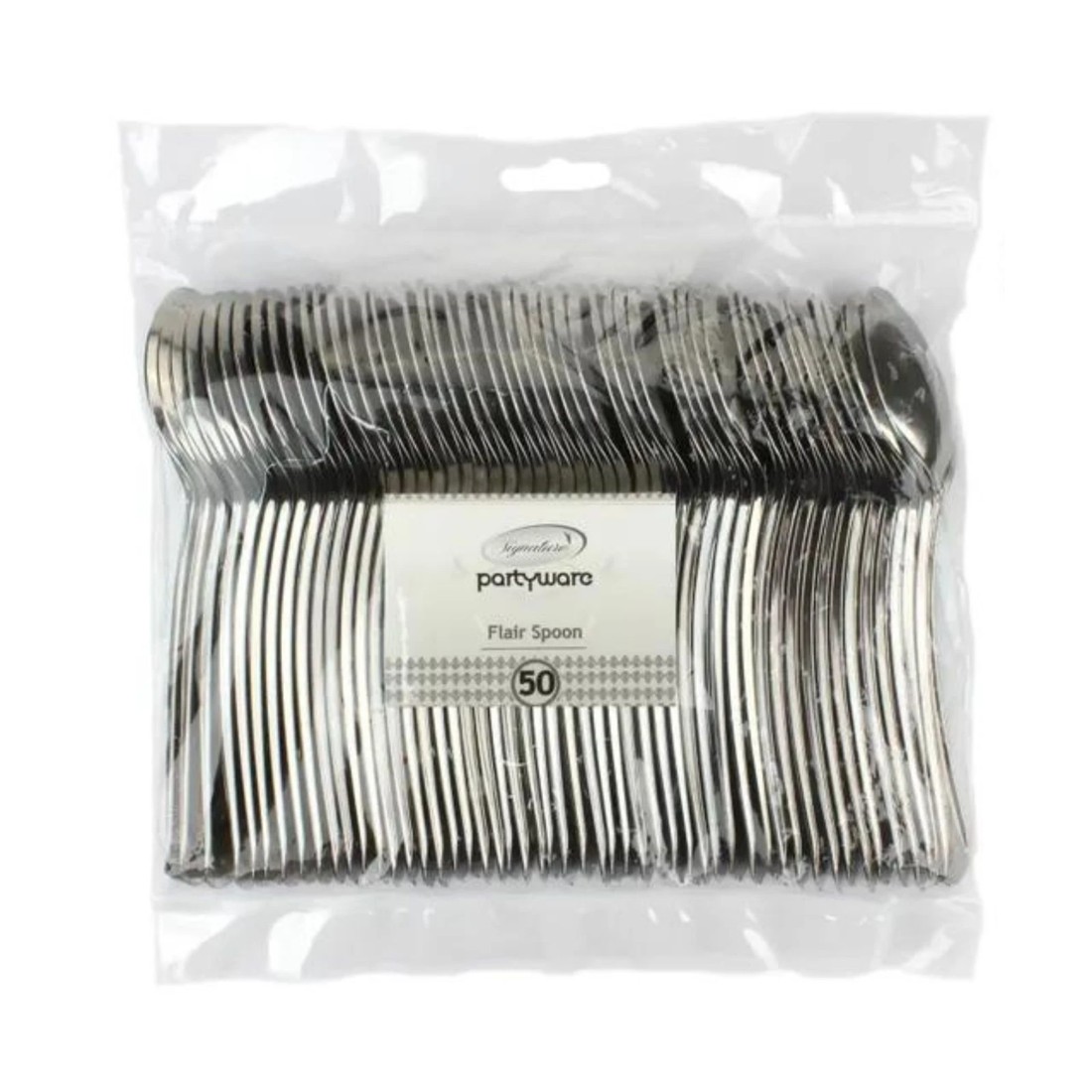 2 Partyware Stainless Steel Look Flair Reusable Plastic Spoons (Pack of 50), 2 of 2