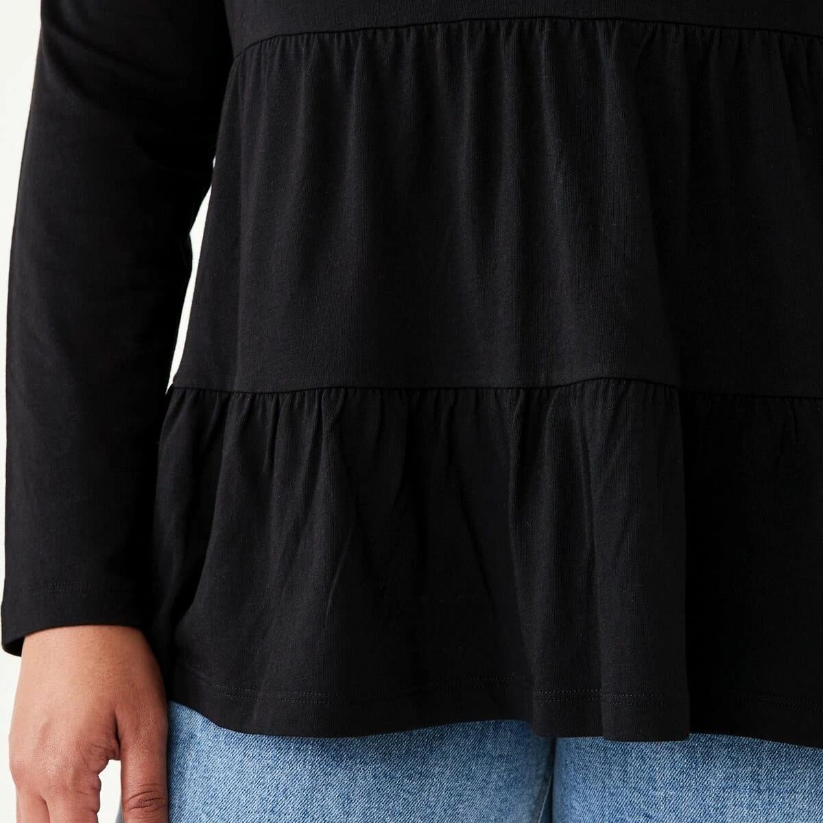 6 Curve Long Sleeve Smock Top Black, 6 of 6