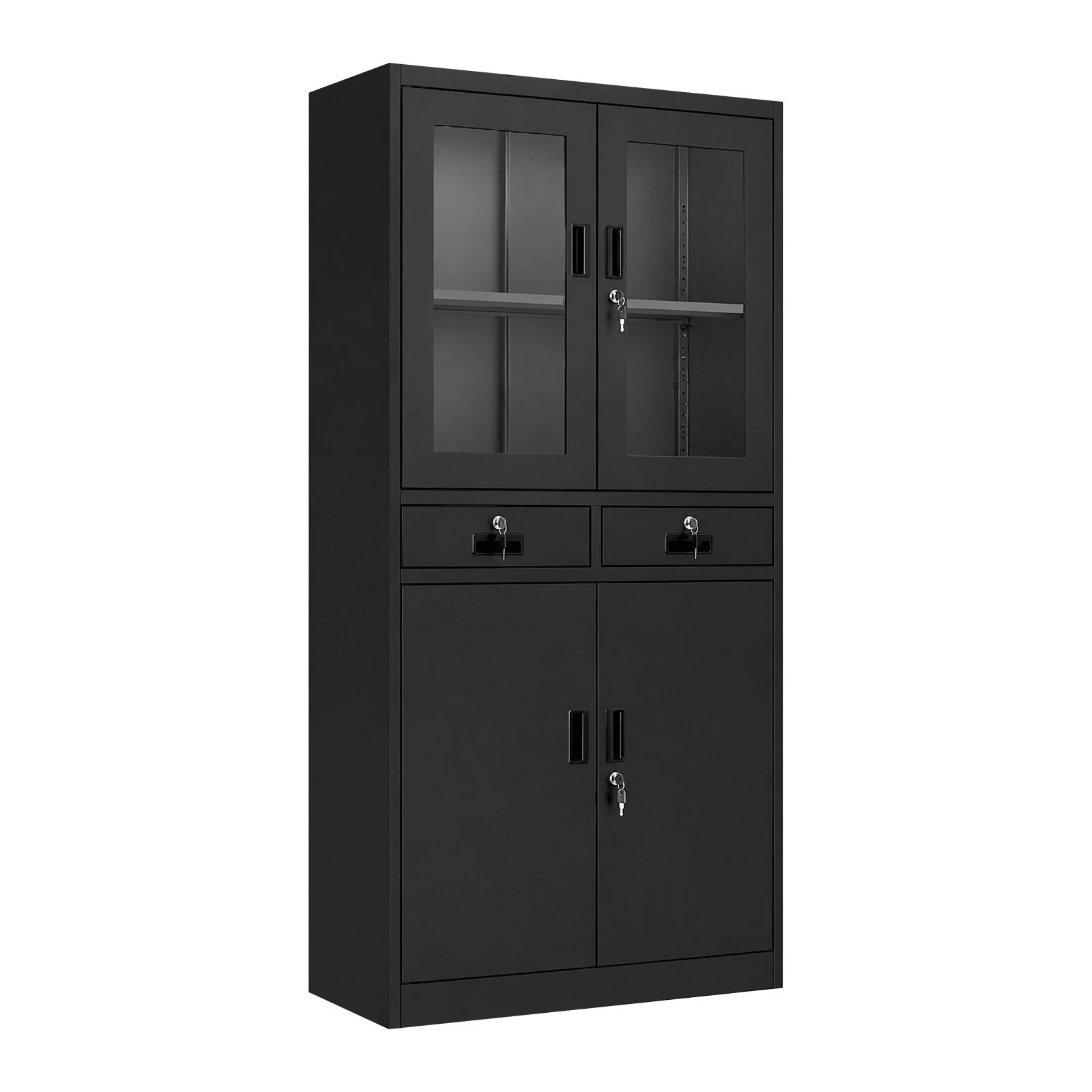 2 Ausway 185 cm Lockable Steel Filing Cabinet Office Storage Cupboard with 2 Drawers & Tempered Glass Doors, 2 of 7