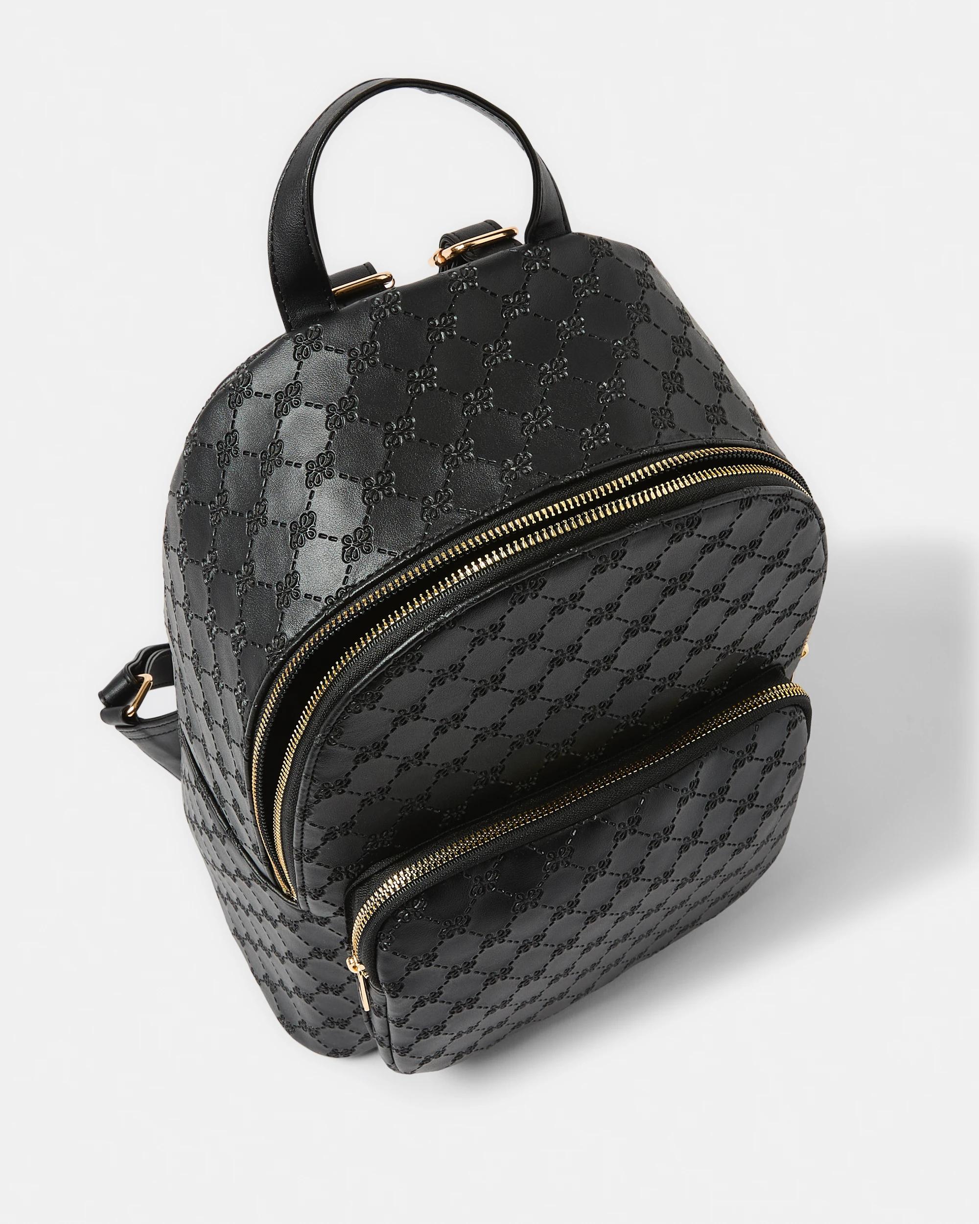 4 Embossed Backpack - Brown Blk Mono, 4 of 6