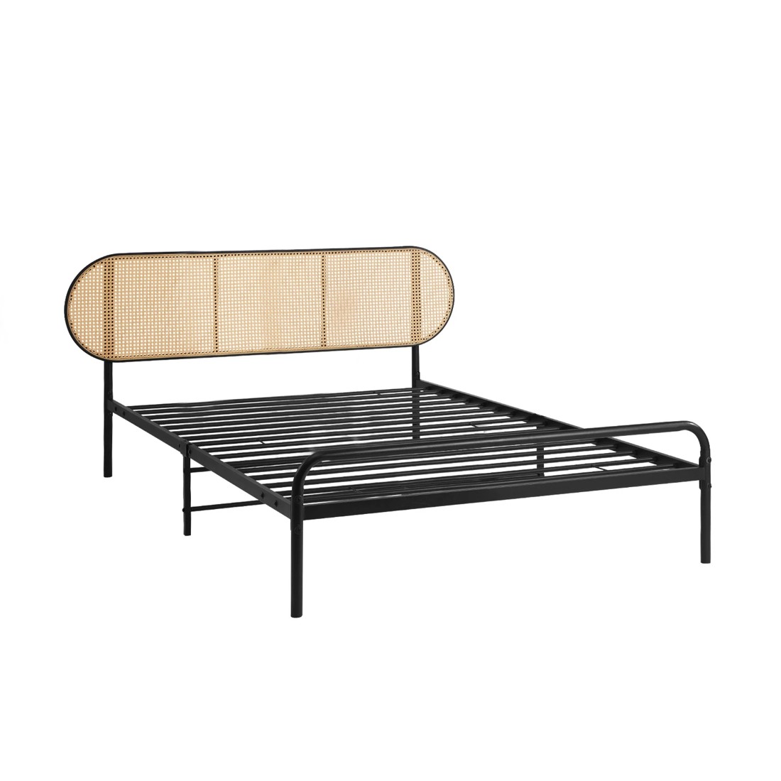 1 Oikiture Bed Frame Single Size Metal Base Platform With Rattan Headboard
 - Black, 1 of 9