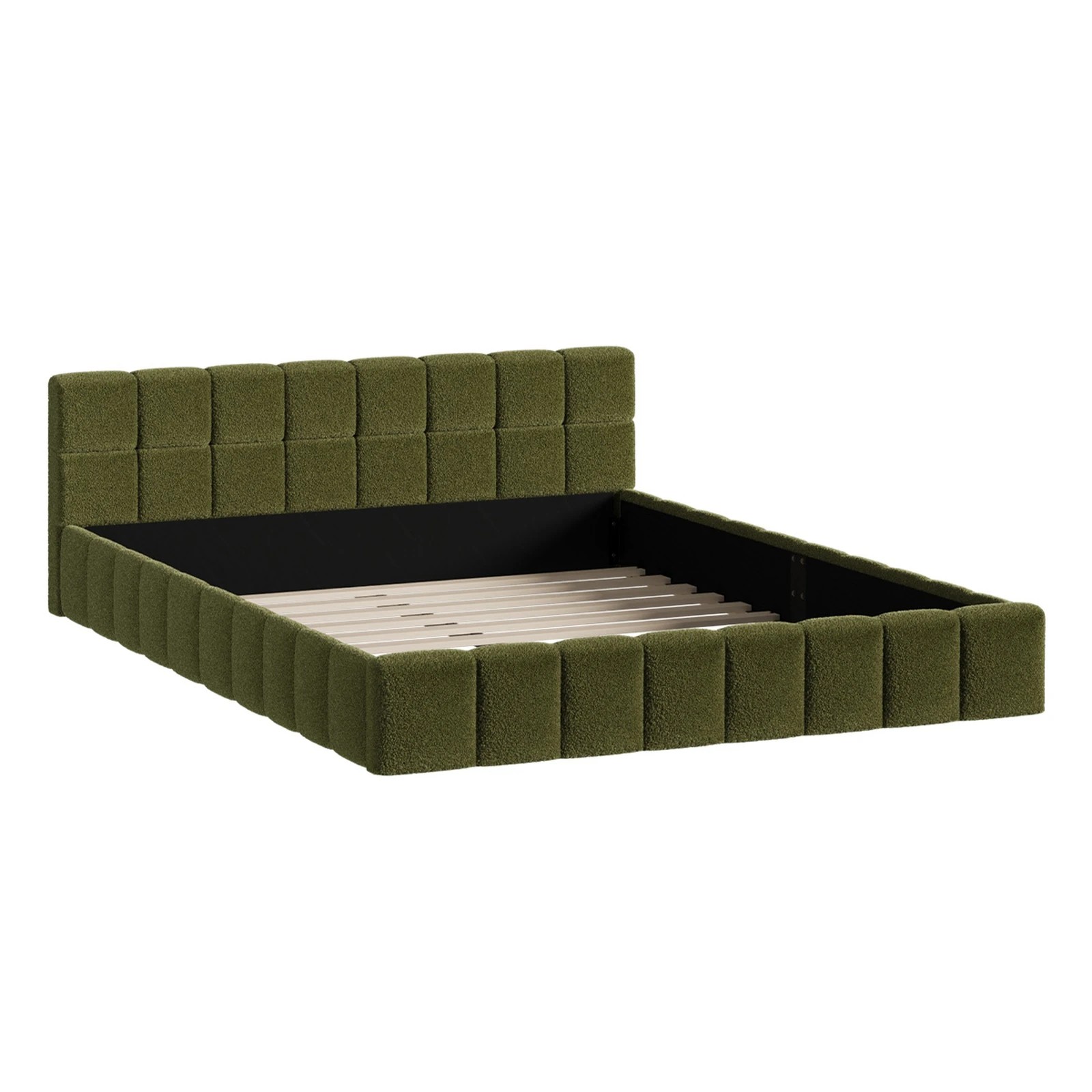 1 Oikiture Bed Frame Queen Size Tufted Headboard Boucle - Green, 1 of 9