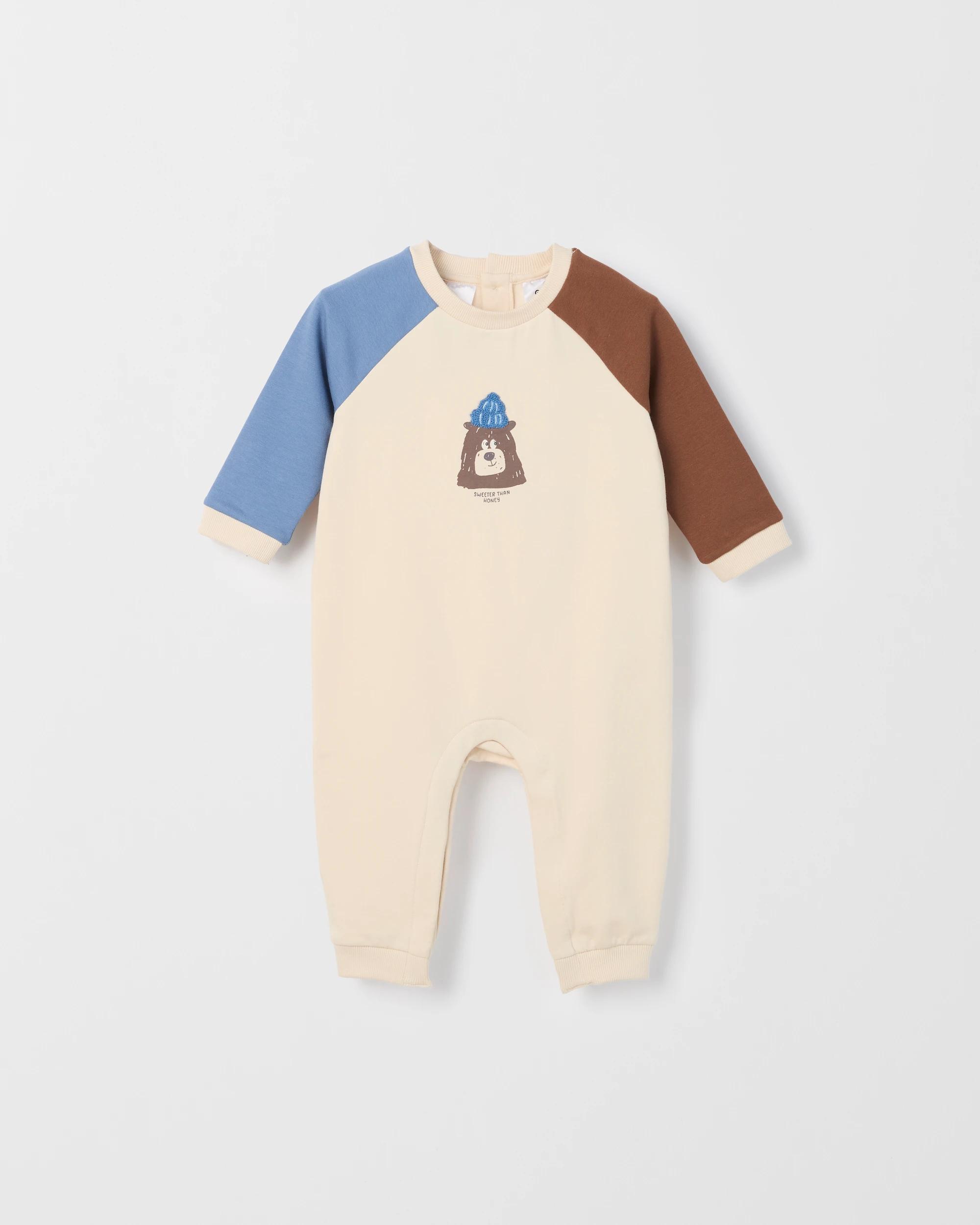 2 Target Baby Organic Cotton Fleece Romper BEAR CREAM, 2 of 4