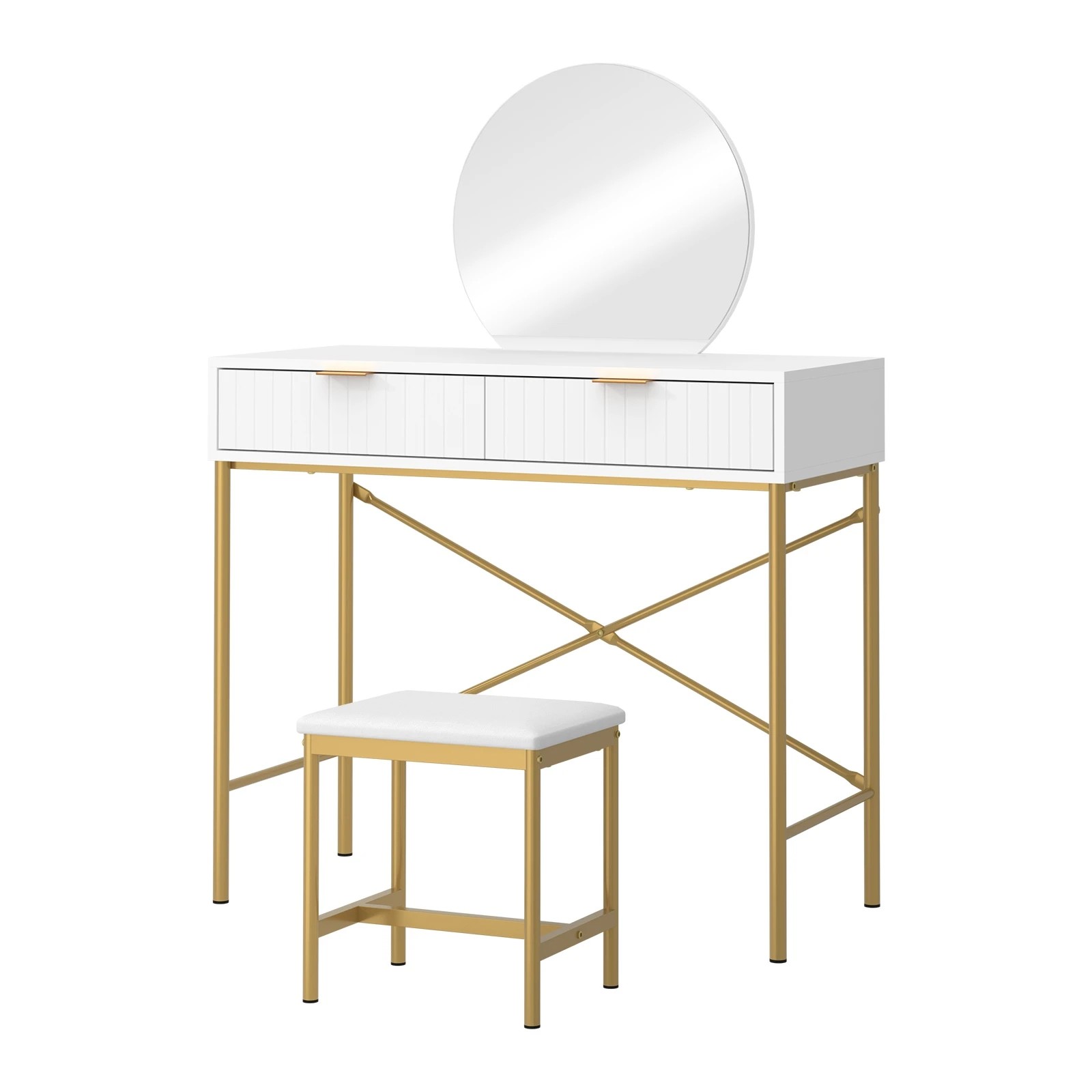 1 Oikiture Dressing Table Stool Set With Mirror Vanity Makeup Desk 2 Drawers
 - White, 1 of 9