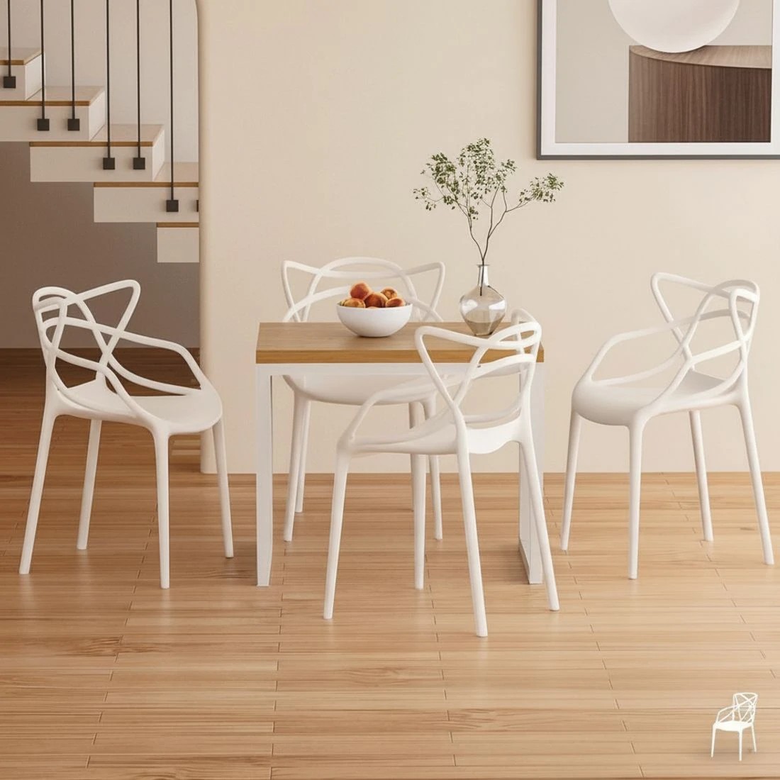 5 Gardeon 4PC Outdoor Dining Chairs PP Portable Stackable Chair Patio Furniture - White, 5 of 5