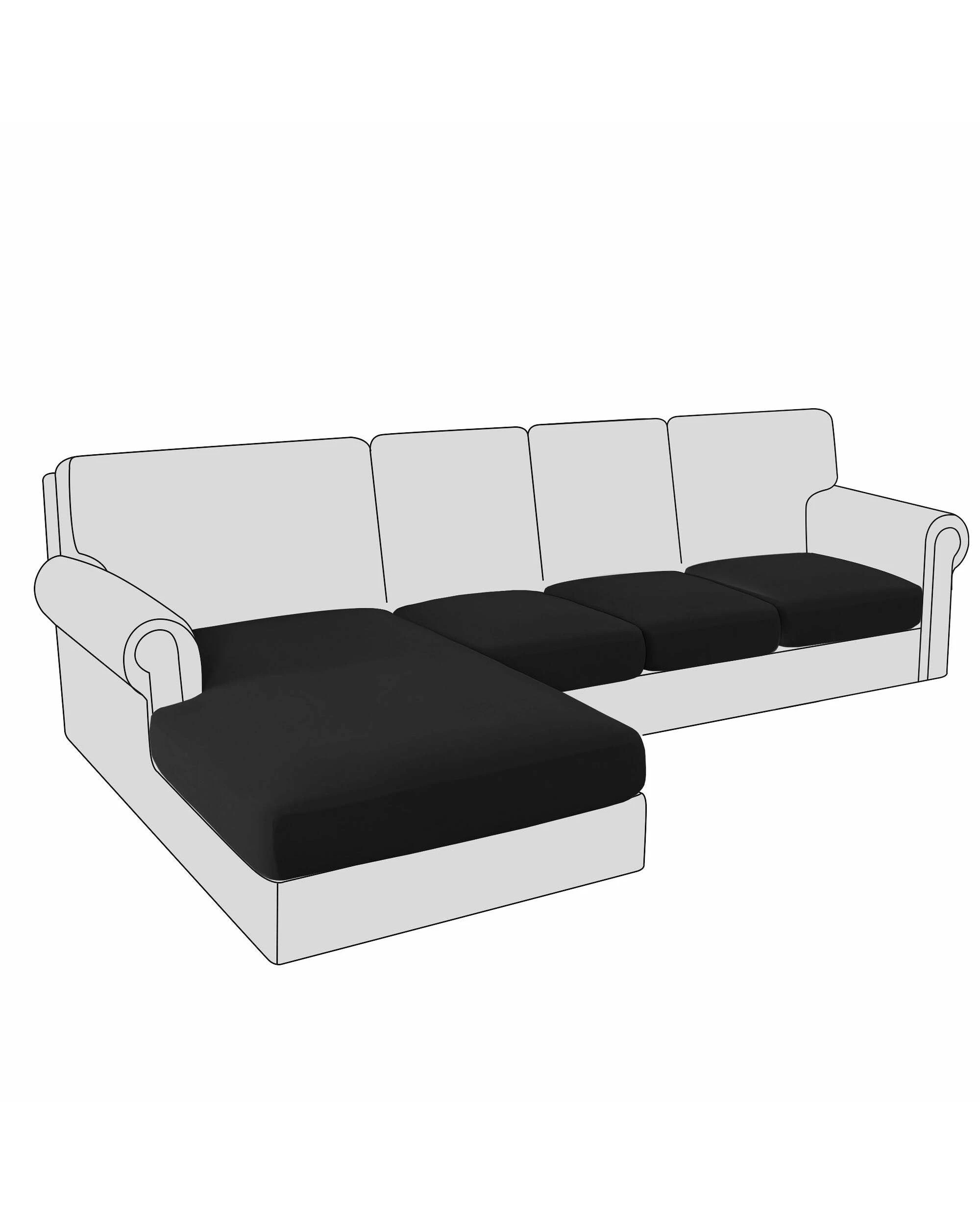 1 Smarcute 4 Pieces Sectional Sofa Couch L-Shape Lounge Cushion Seat Cover - Black, 1 of 6