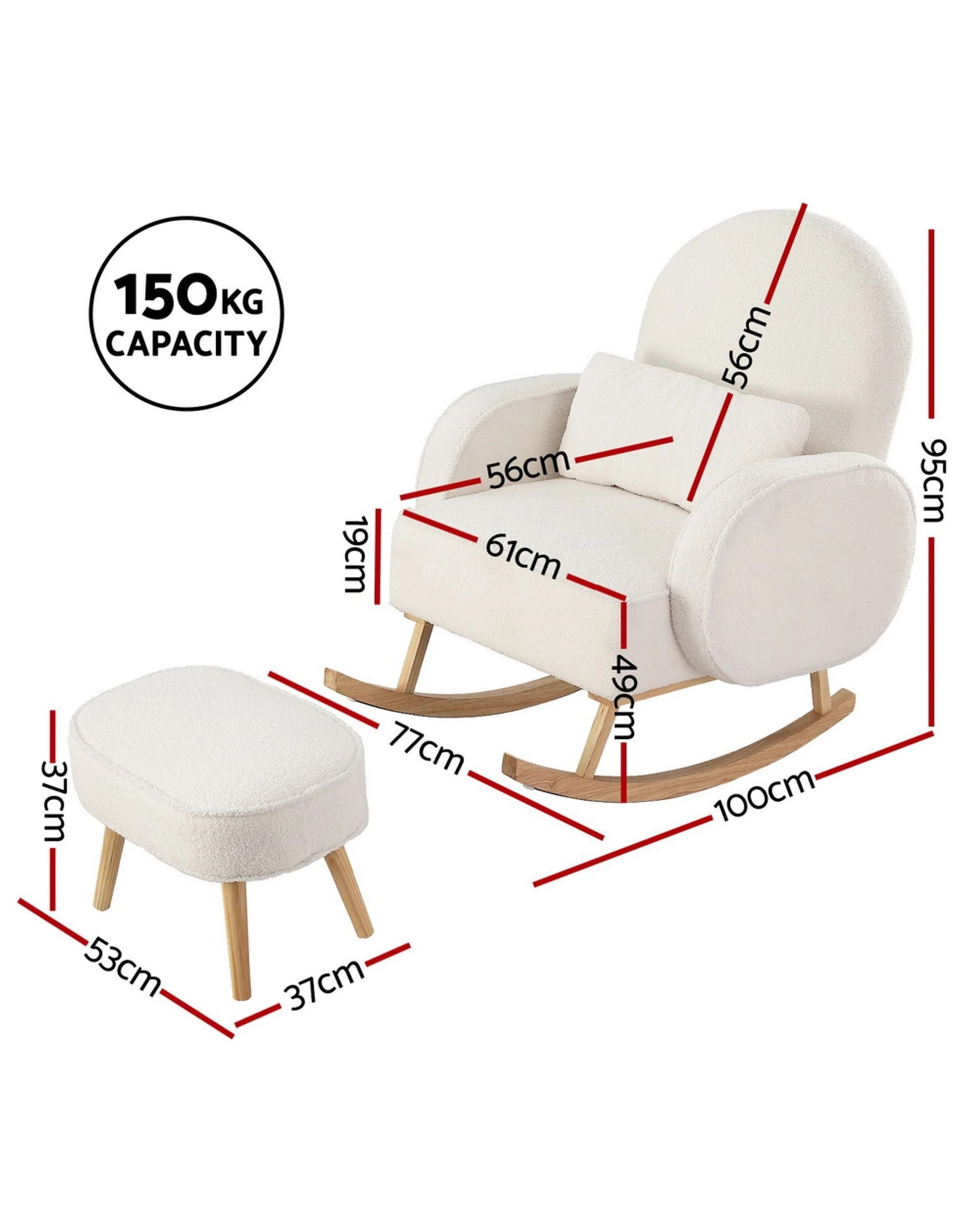 2 Artiss Armchair Rocking Chair Ottoman Lounge Footrest Round Nursing Boucle - White, 2 of 8