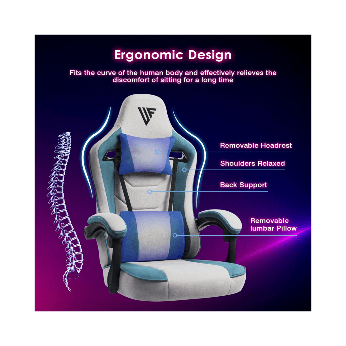 5 Advwin Gaming Chair With Footrest Linen Fabric Ergonomic Office Chair
 - Grey, 5 of 9