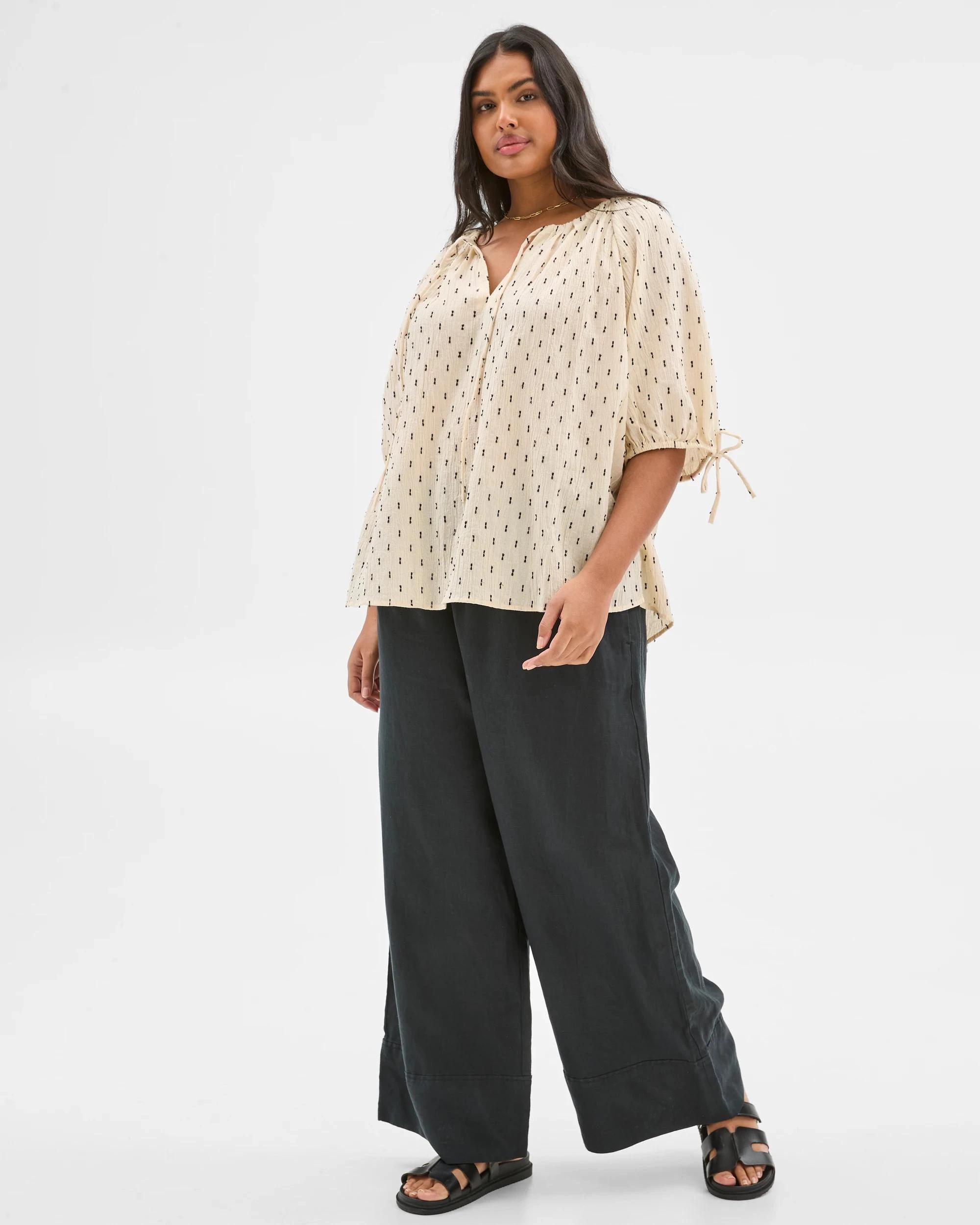 3 Target Plus Size Puff Sleeve Dobby Blouse ASH BROWN, 3 of 5