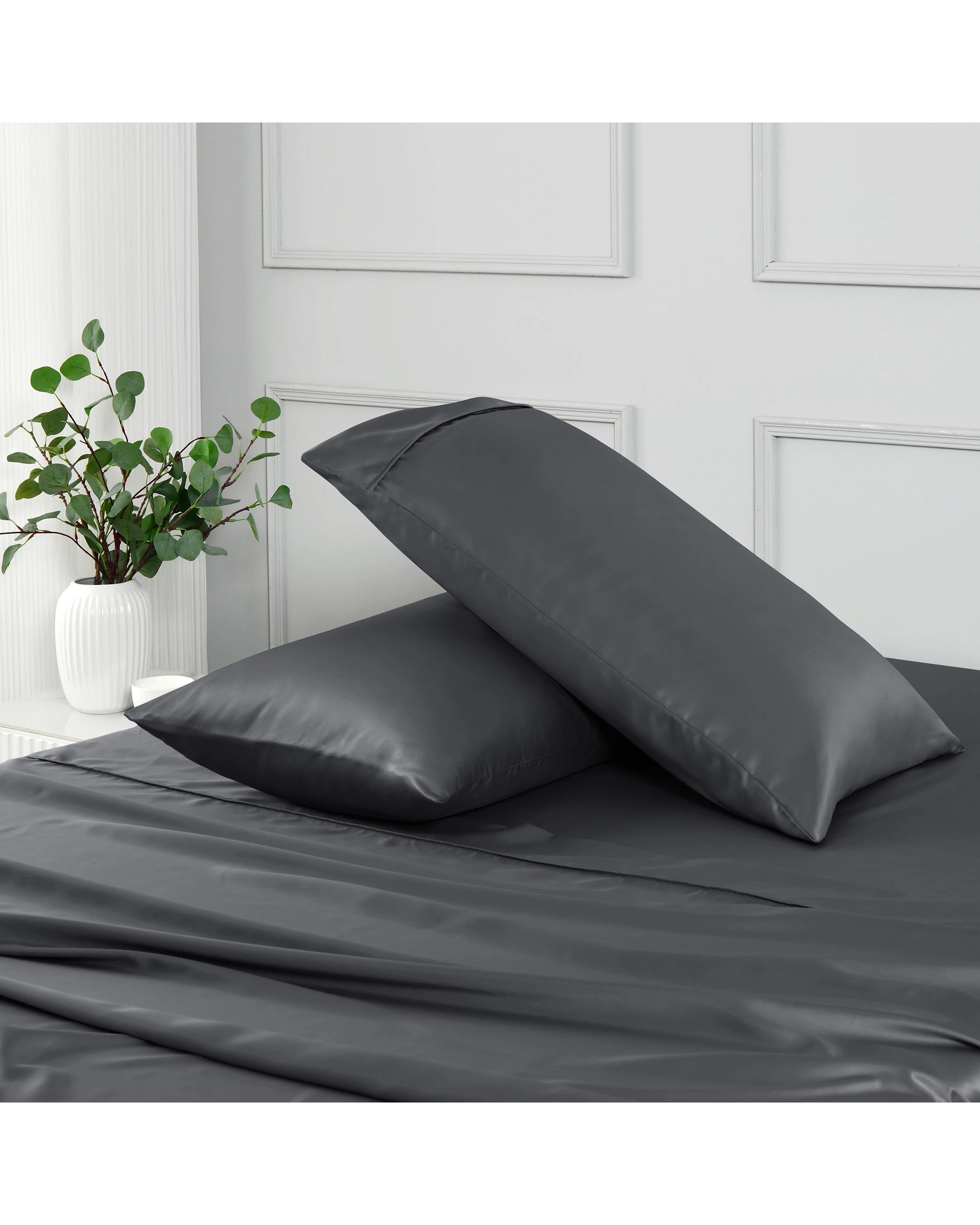2 Dreamaker Matte Satin King Pillowcase Twin Pack - Charcoal, 2 of 6