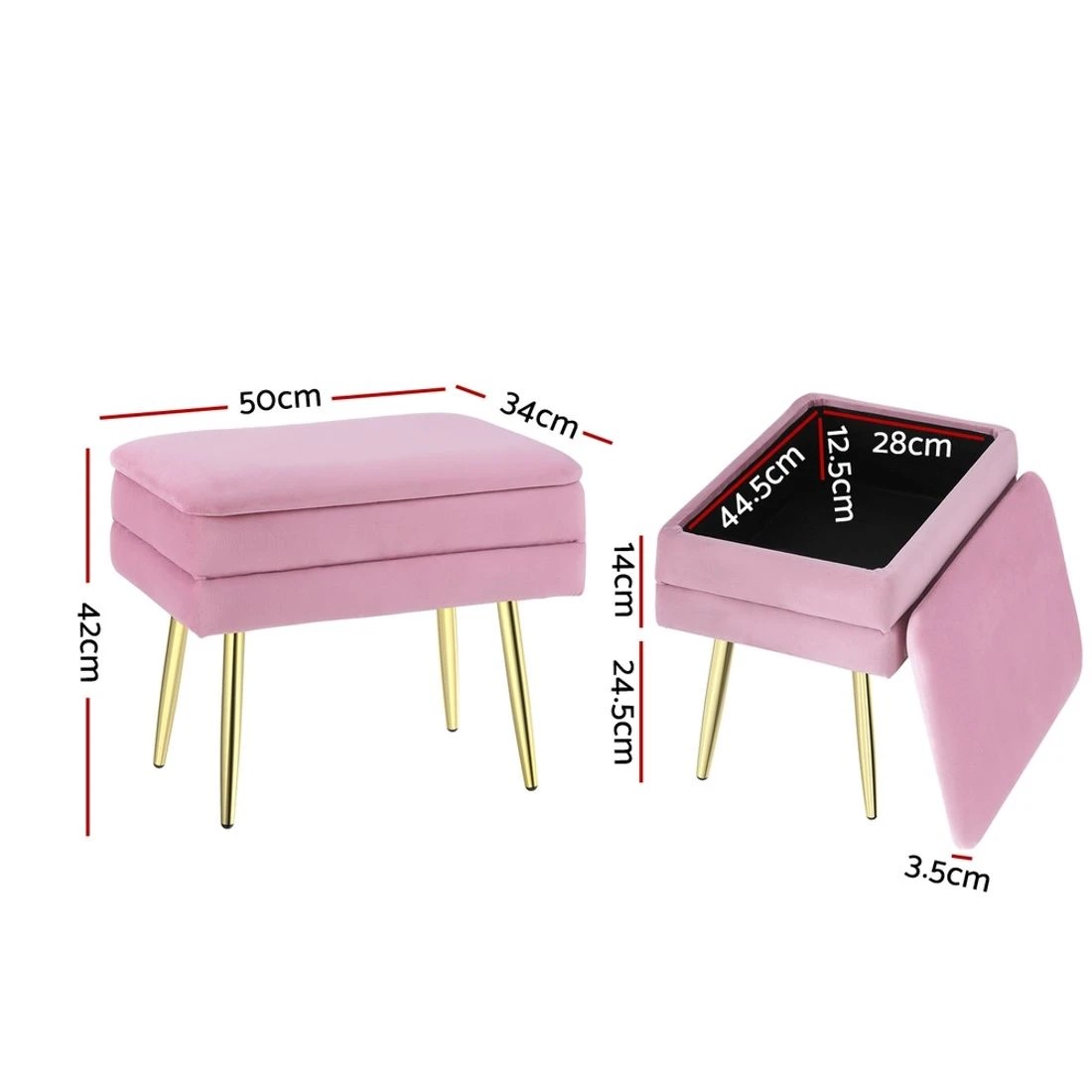 2 Artiss Ottoman Storage Foot Stool Vanity Velvet - Pink, 2 of 5