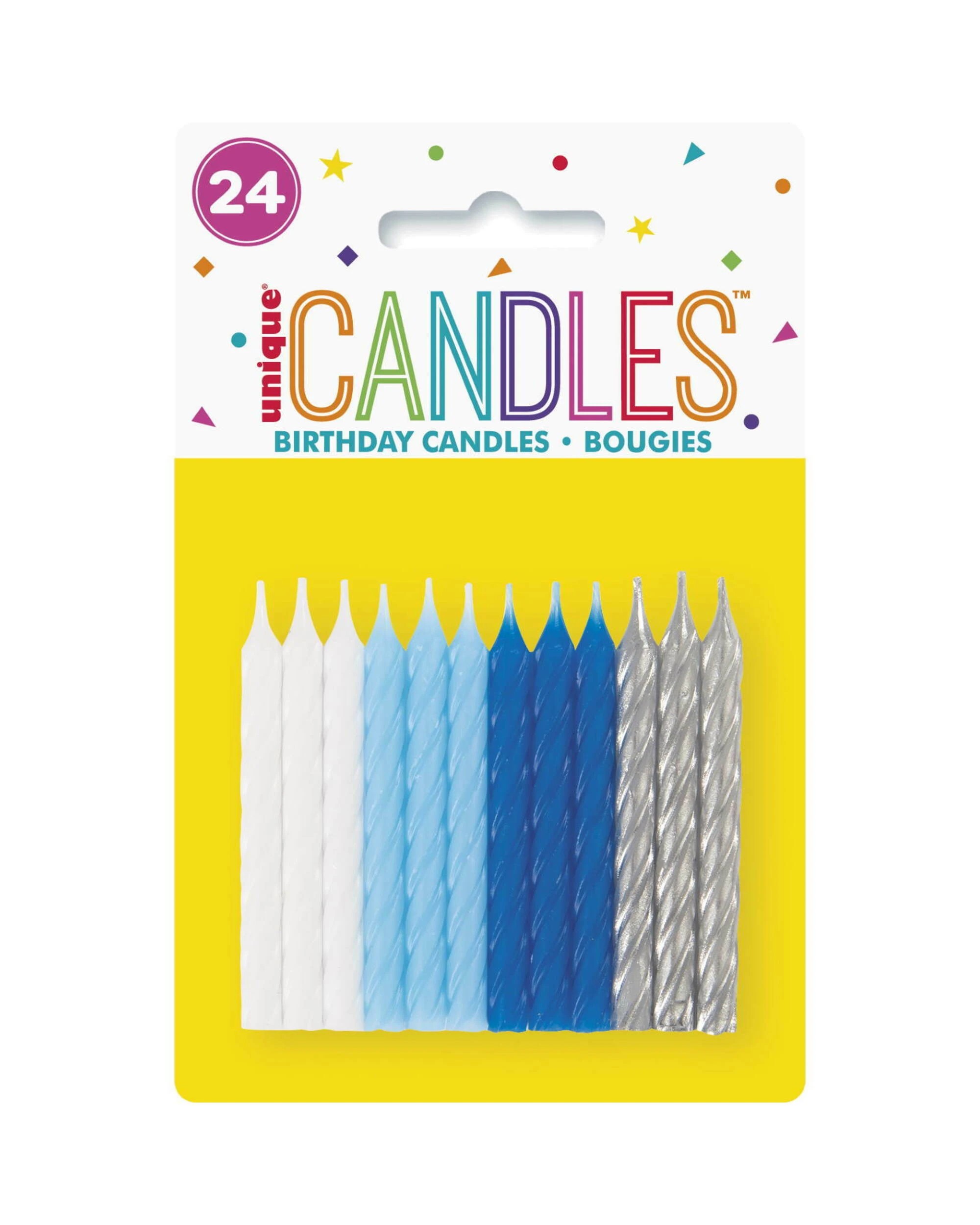 1 Unique Blue White and Silver Assorted Spiral Candles Pack of 24 - Blue, 1 of 1