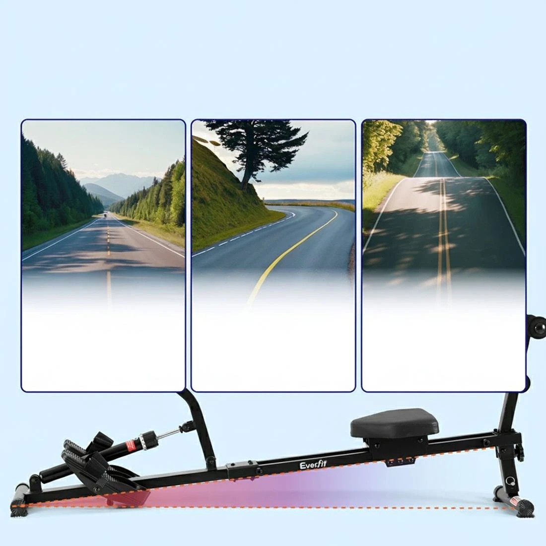 4 Everfit Hydraulic Rowing Machine Rower 12 Levels Resistance Exercise Fitness Gym - Black, 4 of 6