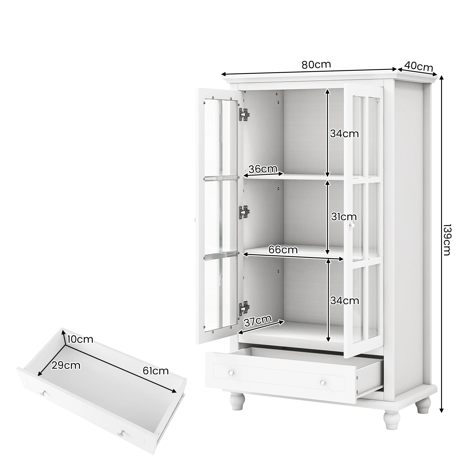 2 Costway 140cm Bookcase Storage Cabinet Display Shelf w/Doors, 2 of 4