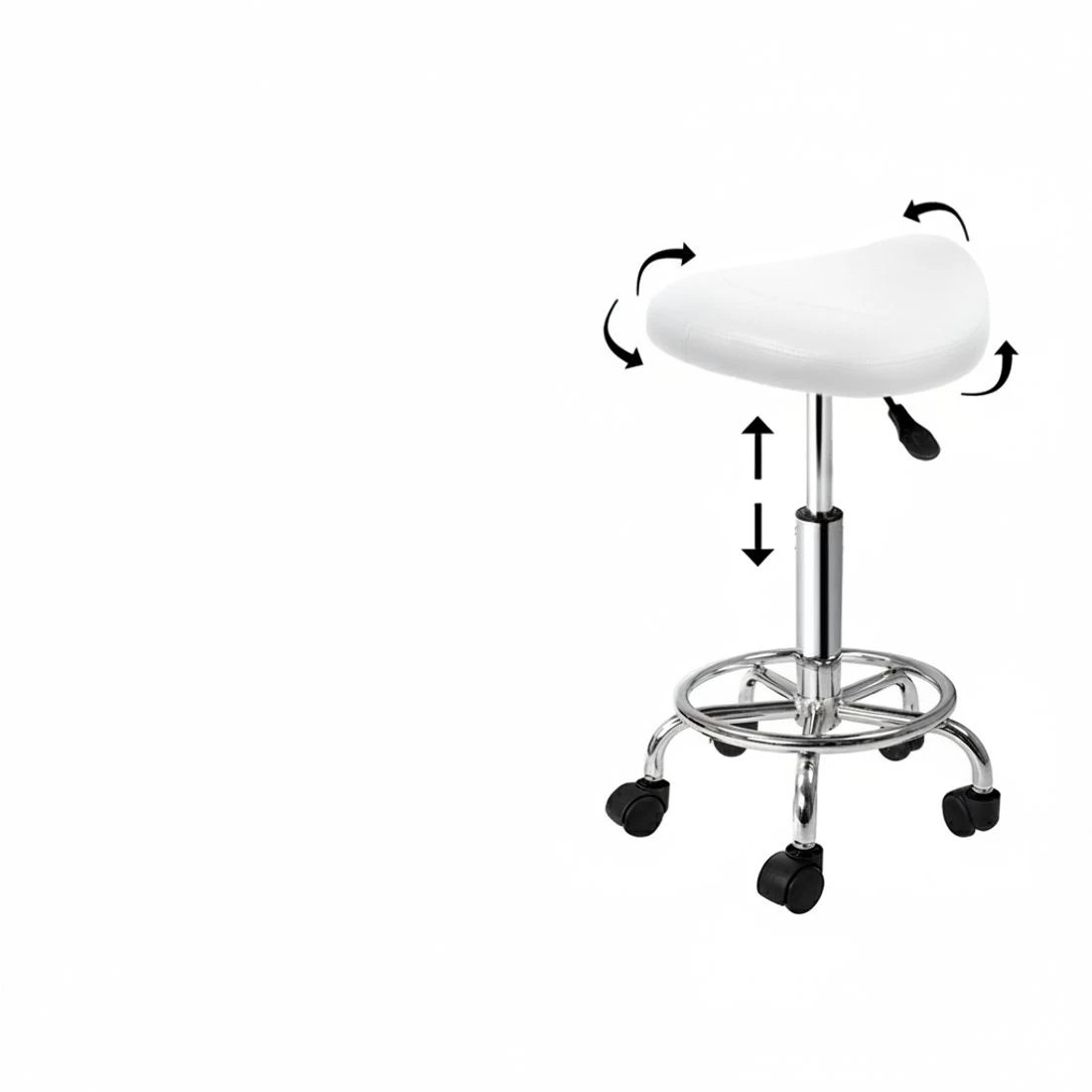 2 Artiss 2x Salon Stool Saddle Swivel Chair - White, 2 of 4
