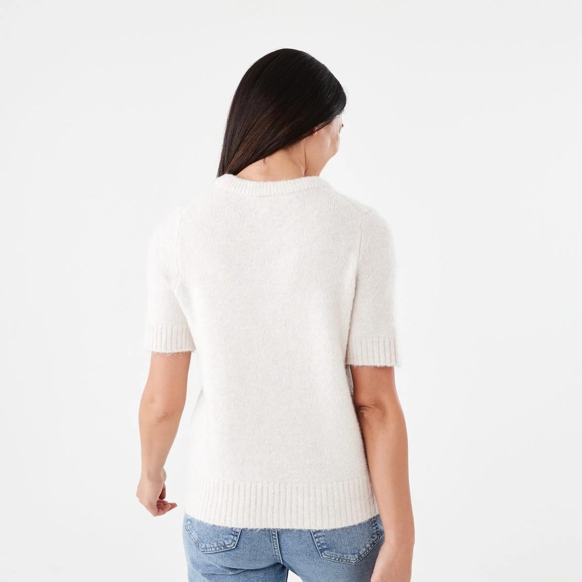 3 Short Sleeve Fluffy Knit Jumper Beige Marl, 3 of 5
