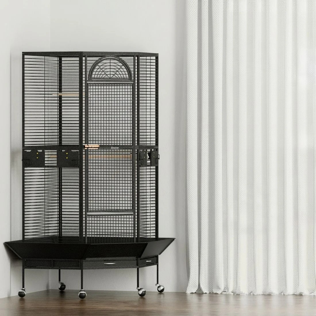 5 i.Pet Bird Cage Large Jumbo Aviary Budgie Perch Cage Parrot Stand Wheels Corner - Black, 5 of 6