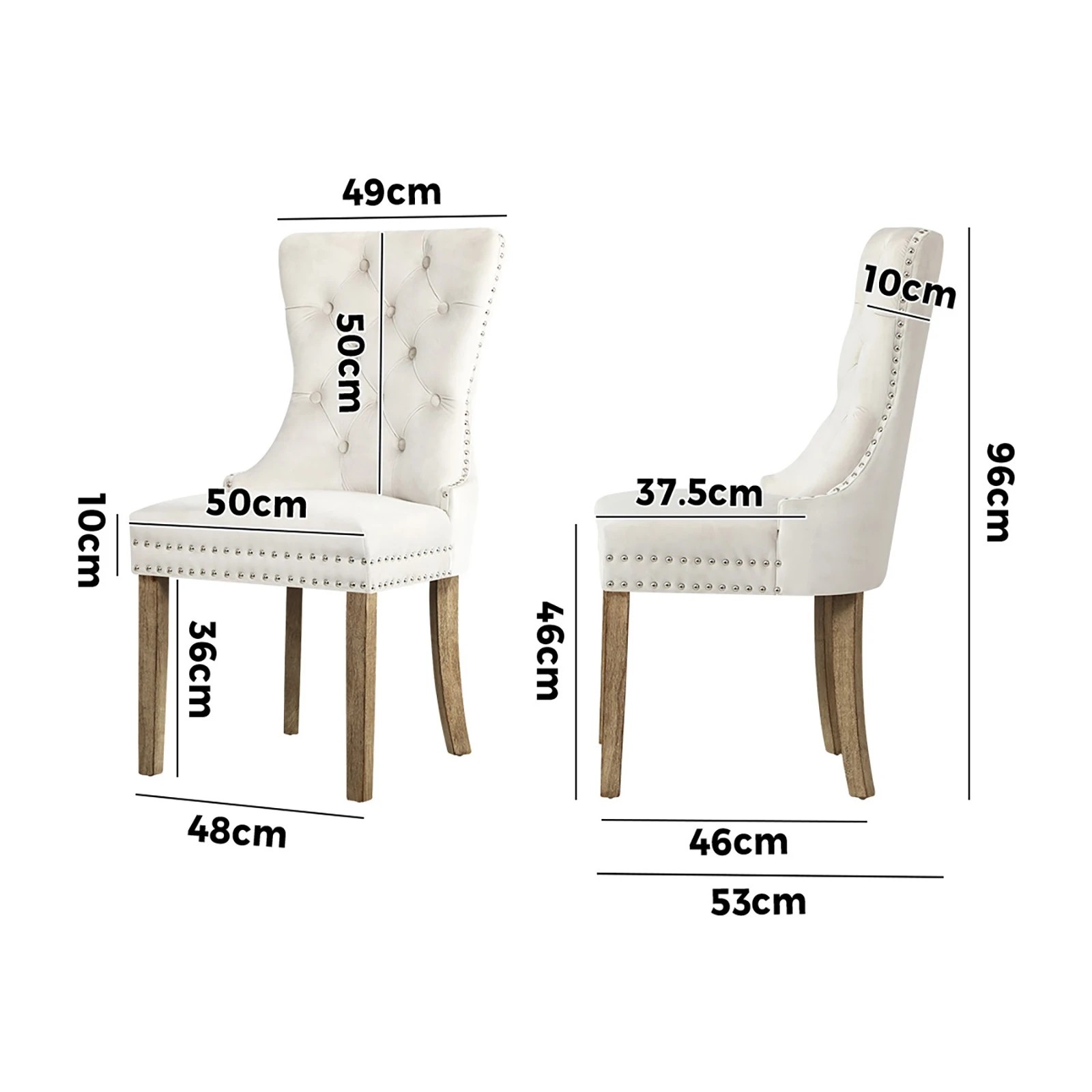 2 Oikiture 4x Velvet Dining Chairs Upholstered French Provincial Tufted - Beige, 2 of 8