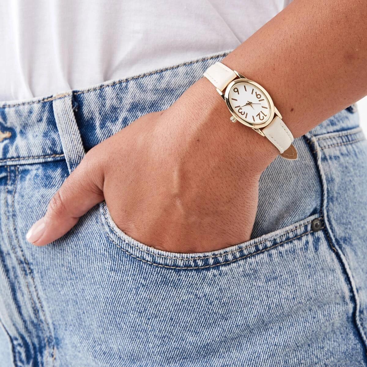 4 Womens Oval PU Watch - Beige Beige, 4 of 6