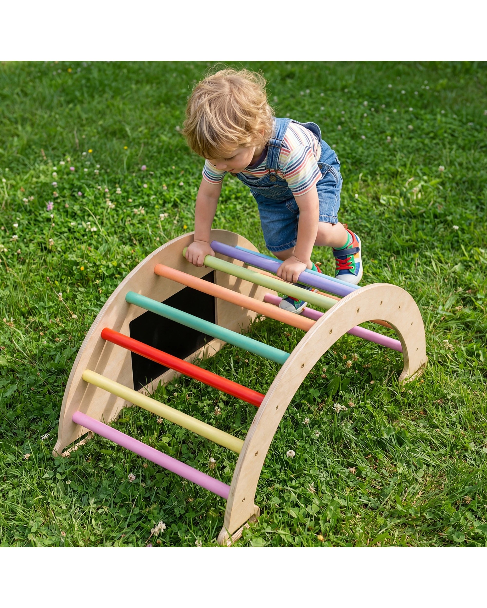 2 Advwin Climb Playset with Removable Cushion Wooden Kids Climbing Arch with Blackboard, 2 of 9