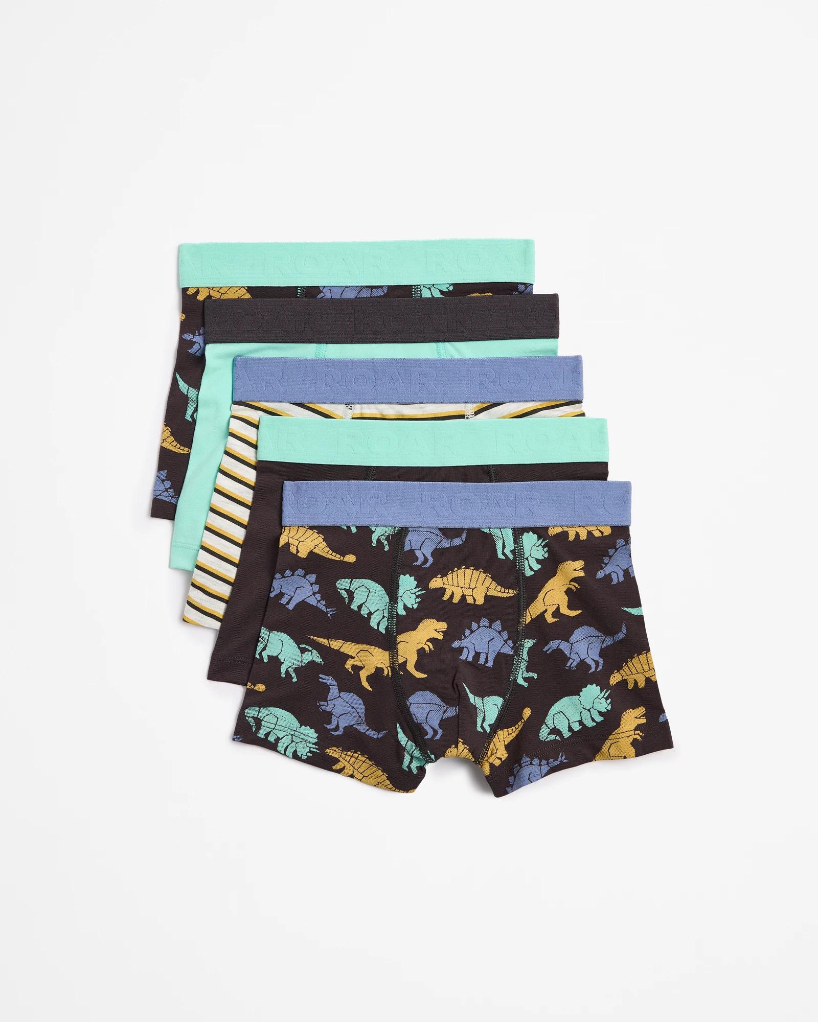 1 Boys Print Trunks 5 Pack - Maxx DINO STAMPS NAVY, 1 of 2