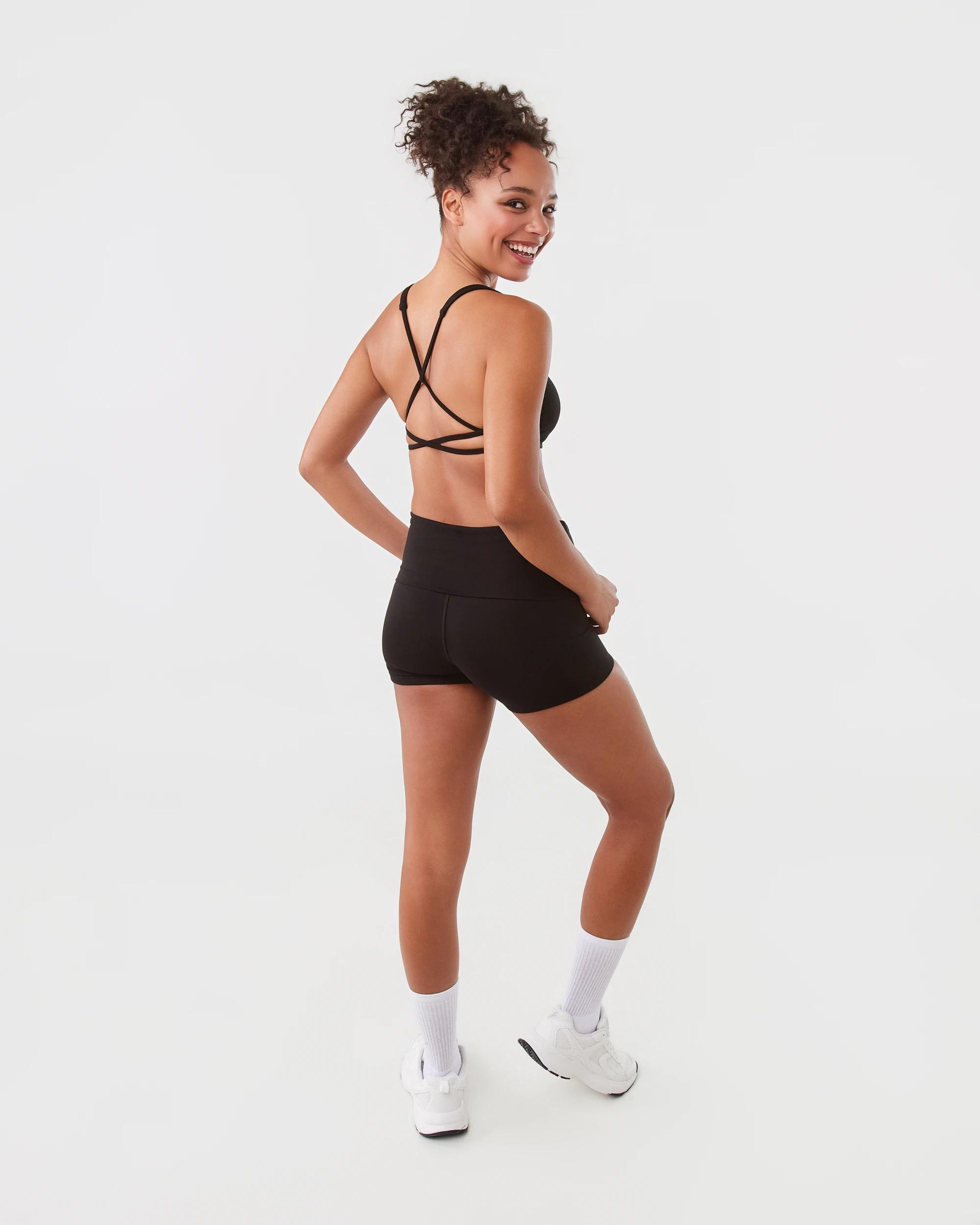 4 Active Womens Fold Over Waist Bike Shorts Black, 4 of 6