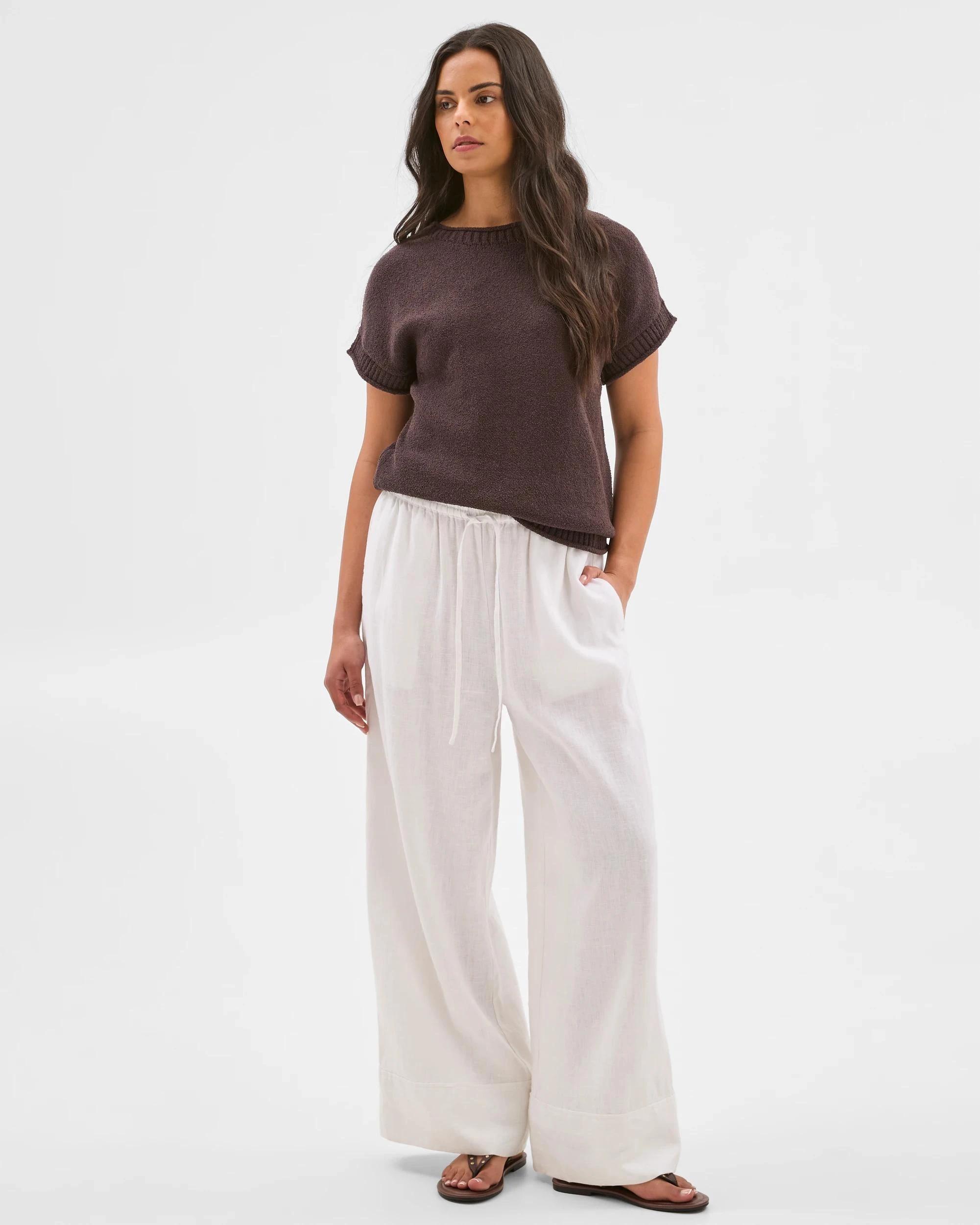 1 Target Australian Cotton Blend Boucle Roll Trim Knit Top BRUNETTE, 1 of 7