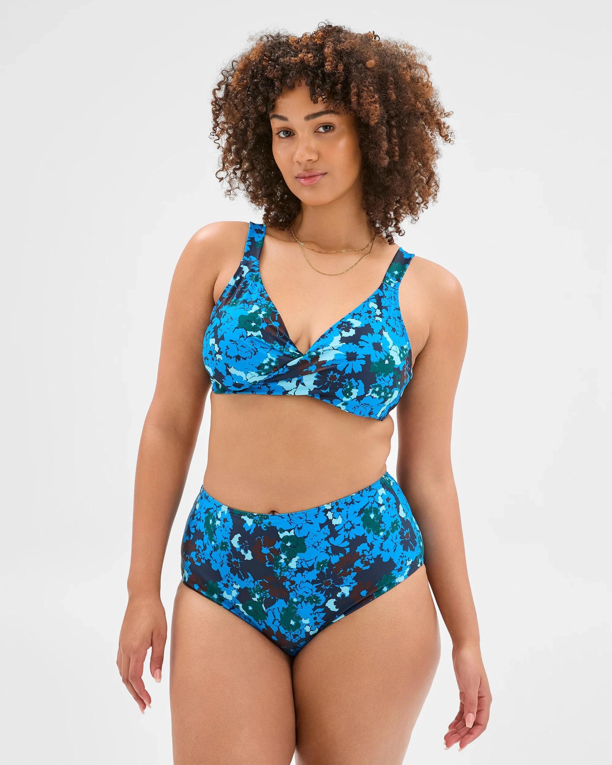 1 Target Resort High Waisted Smooth Bikini Bottoms - Shape Your Body NAVY STENCIL FLORAL, 1 of 10